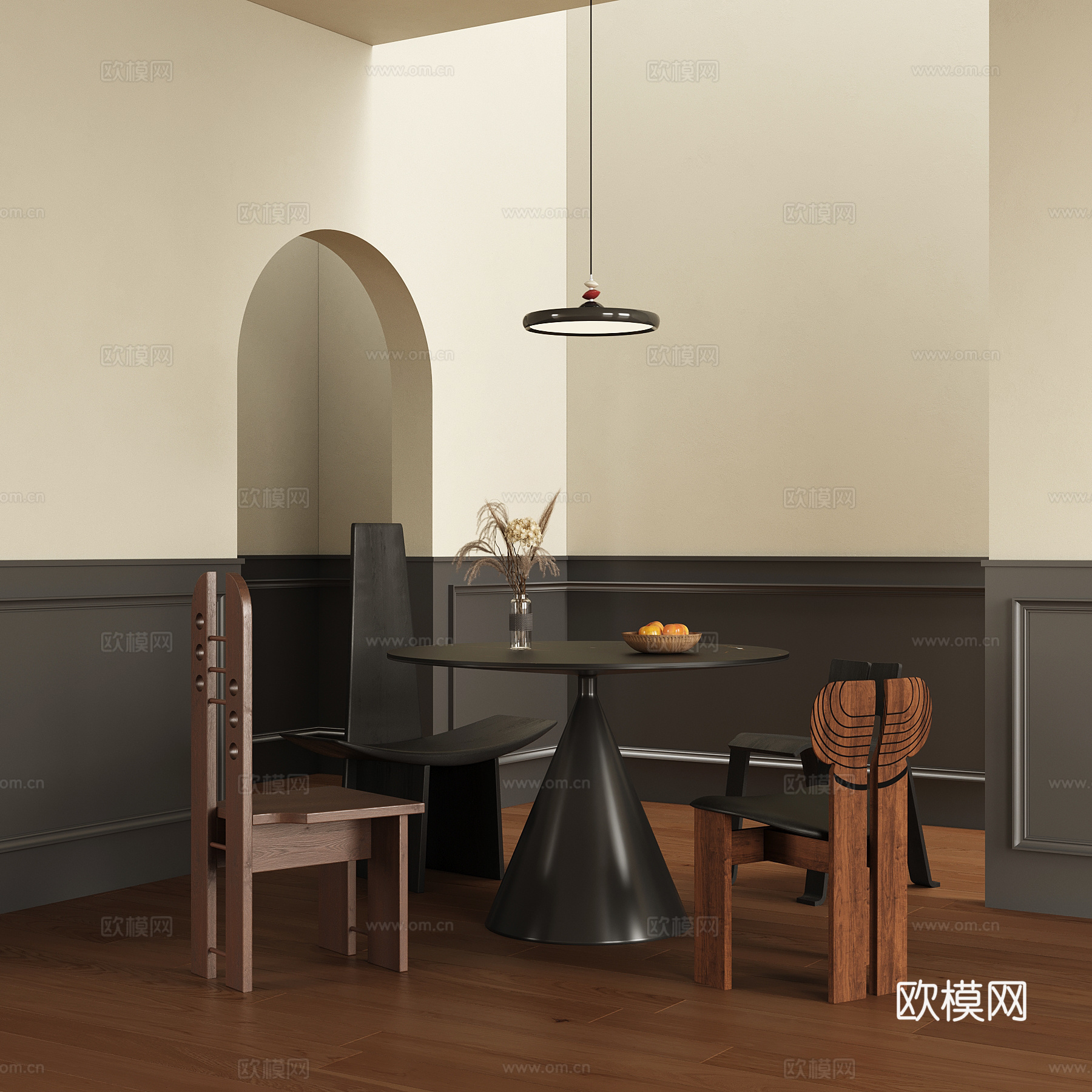法式中古风餐桌椅 餐椅 吊灯su模型