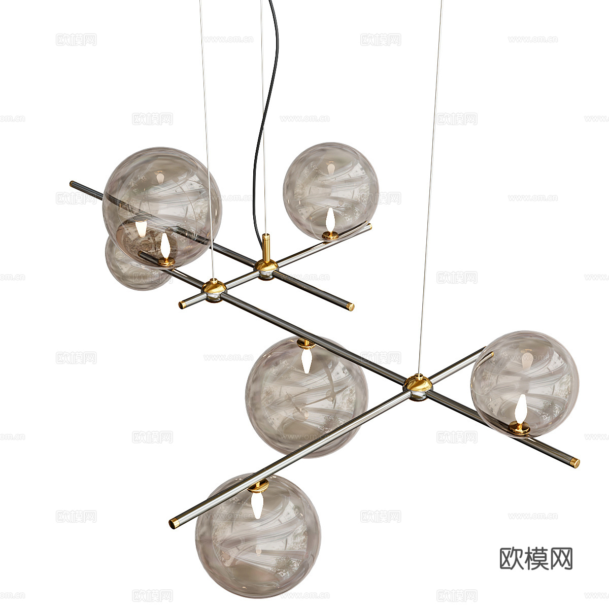 现代意式轻奢金属玻璃装饰吊灯3d模型