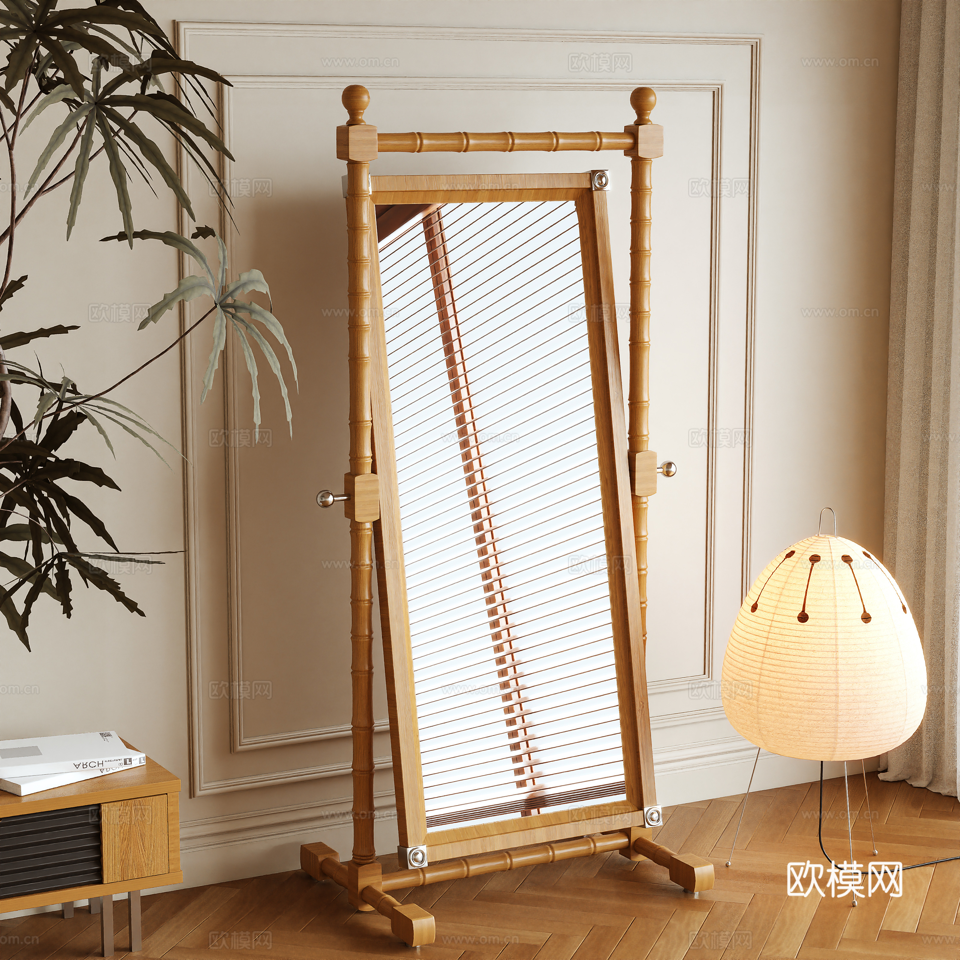 原木风镜子 落地镜 全身镜3d模型