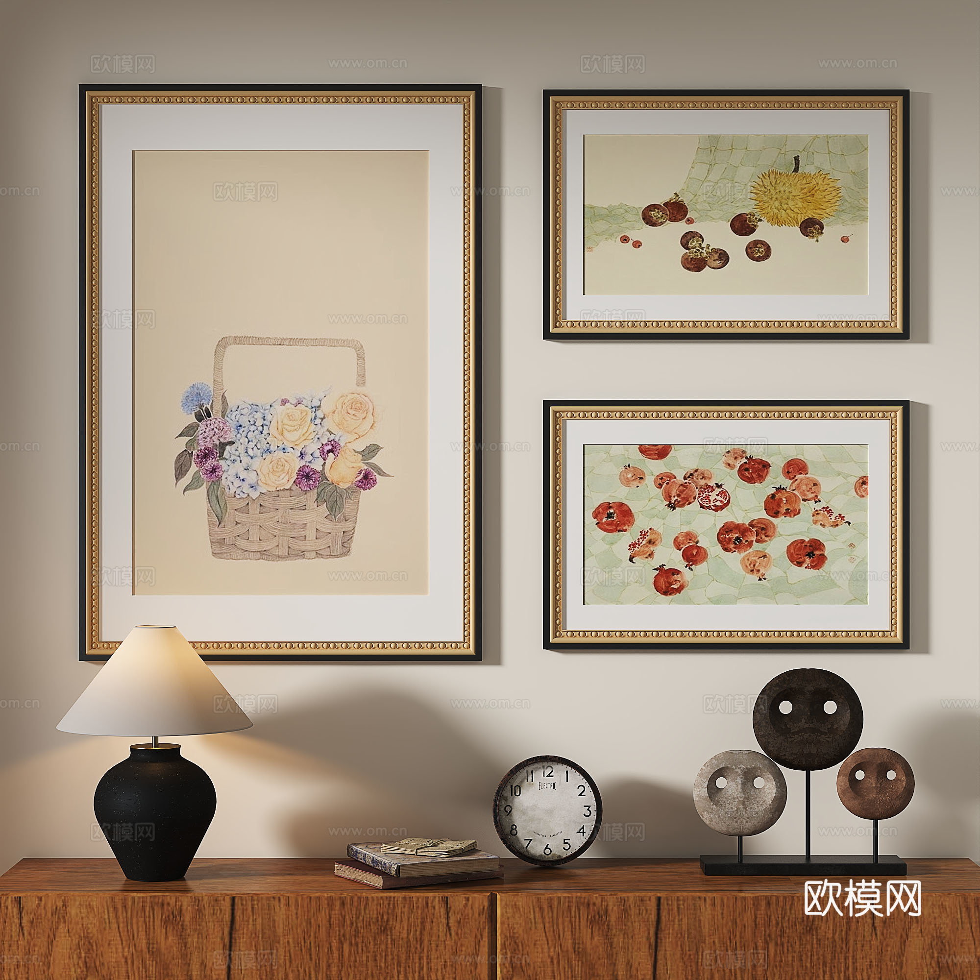 法式中古风复古轻奢油画现代手绘装饰画免费3d模型