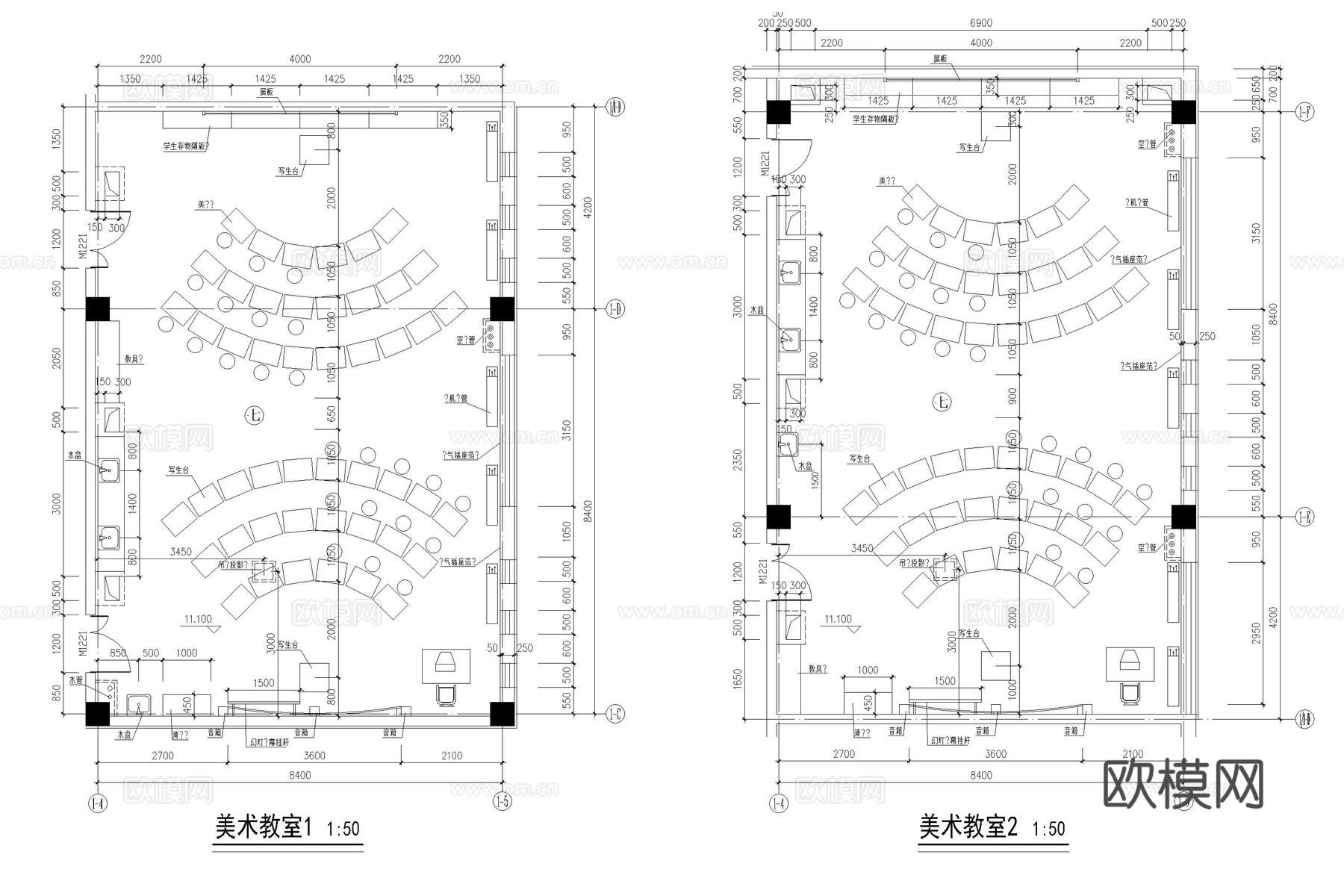 教室 培训室 自习室 美术教室 多媒体教室 音乐教室cad施工图