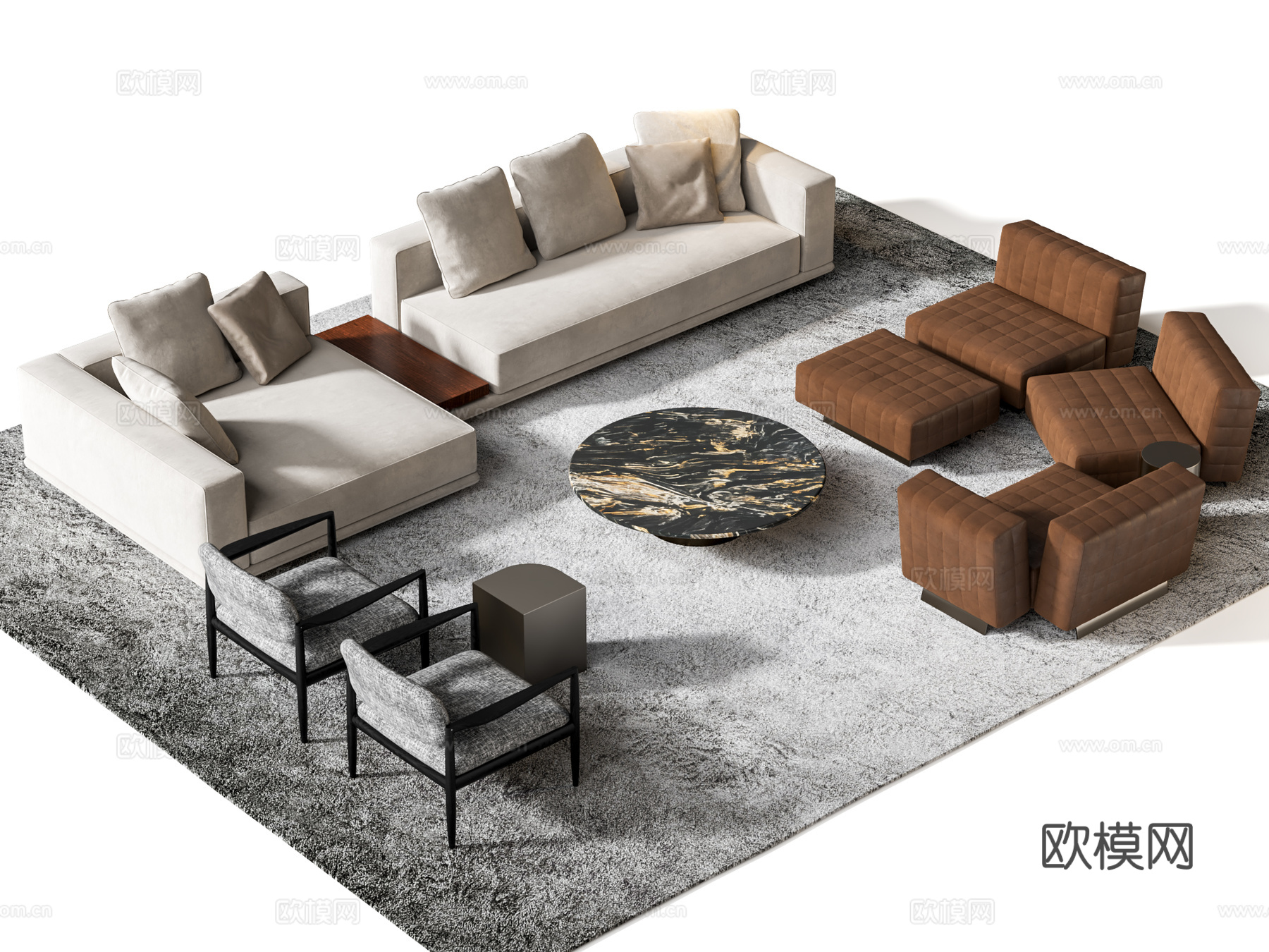 Minotti HORIZONTE沙发茶几组合03 转角沙发3d模型