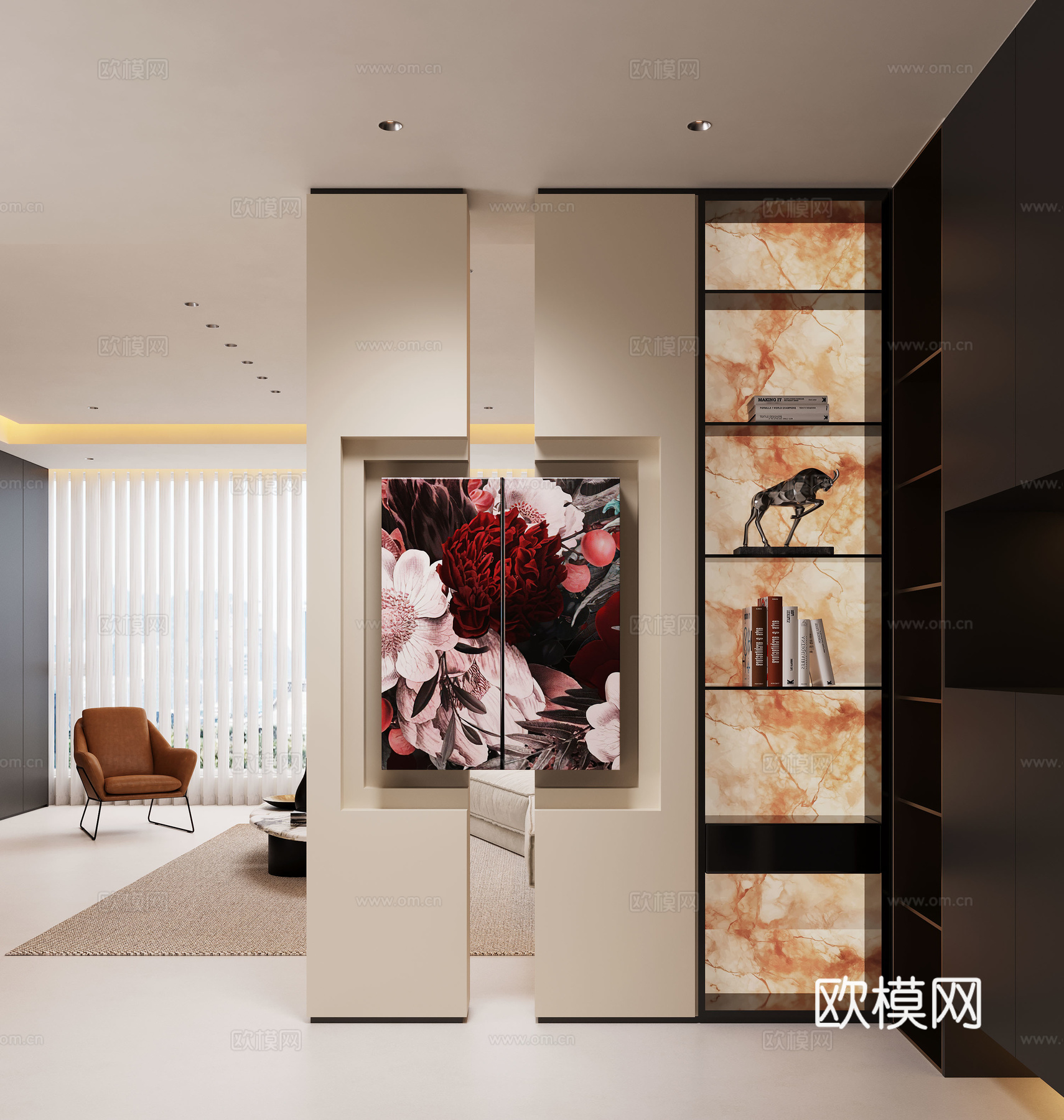 现代玄关过道 装饰性玄关 玄关隔断 入户玄关 透光石背景3d模型