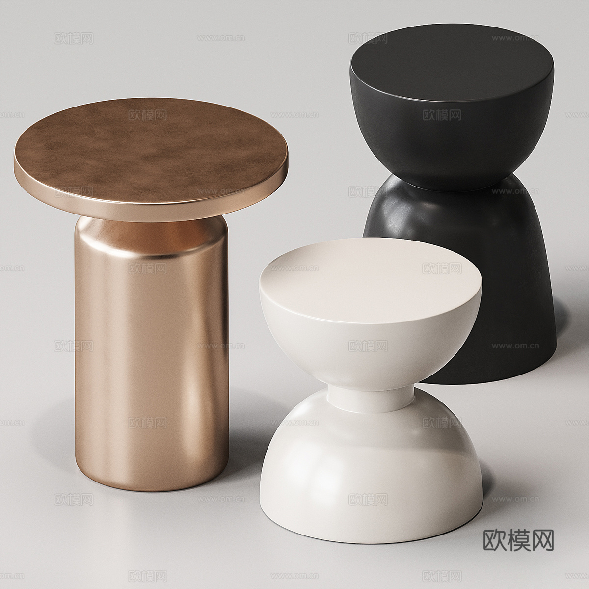 现代奶油轻奢圆边几3d模型