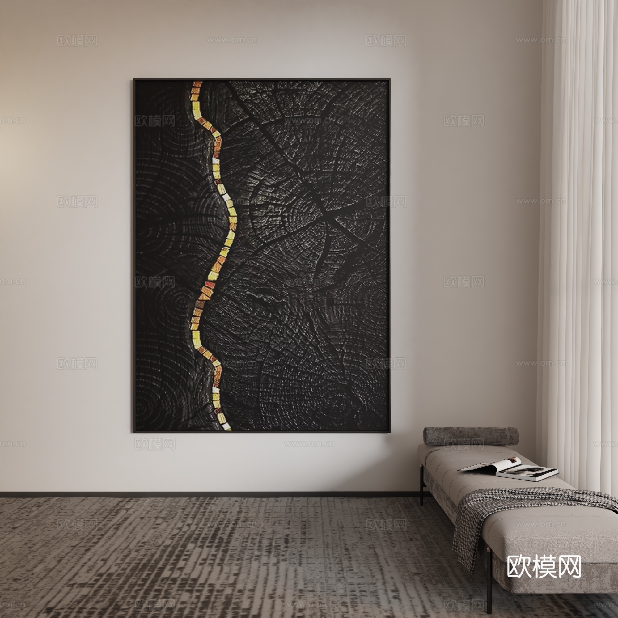 意式轻奢现代客厅玄关挂画3d模型