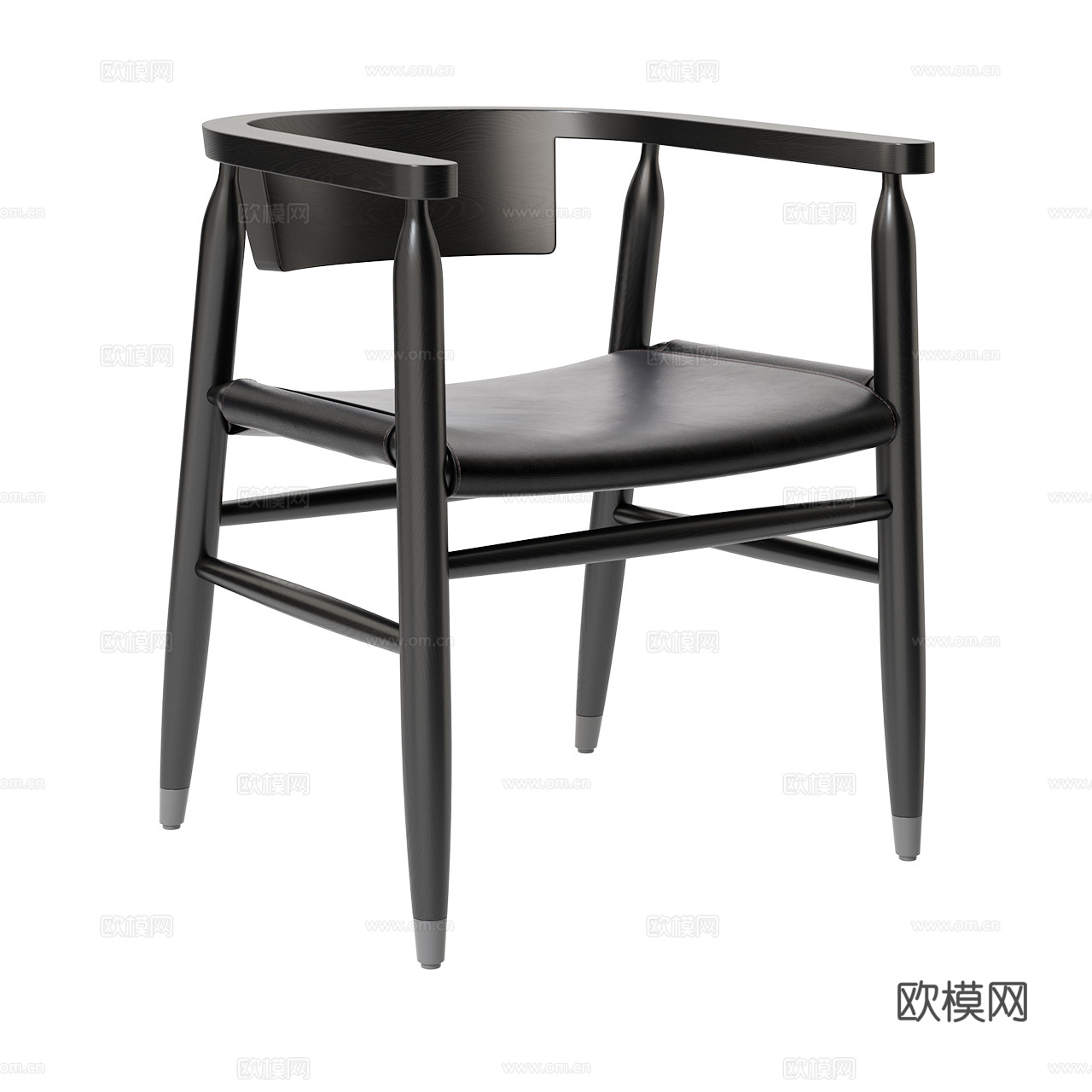 Flexform 中古风单椅 餐椅 扶手椅 皮椅 木椅3d模型