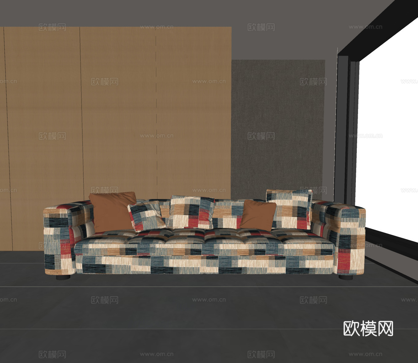 现代意式双人沙发 直排沙发 minotti 休闲沙发 办公室su模型