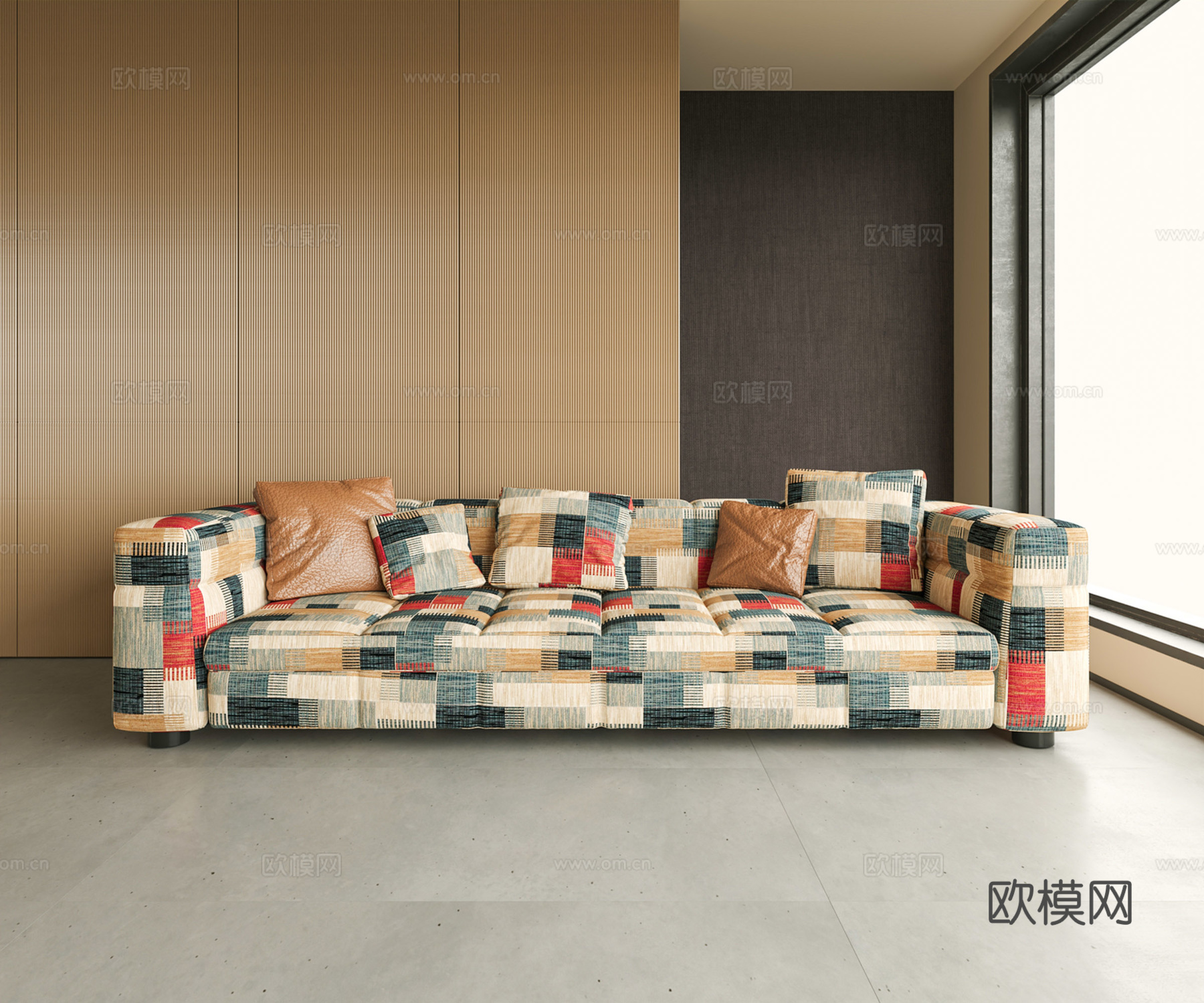 现代意式双人沙发 直排沙发 minotti 休闲沙发 办公室su模型