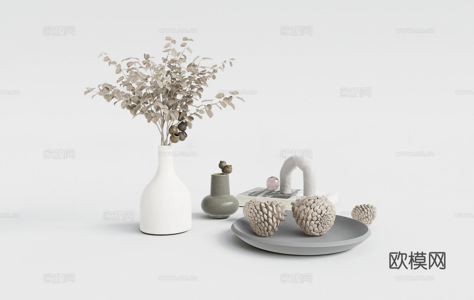 北欧风陈设饰品 干花 陶瓷花瓶su模型