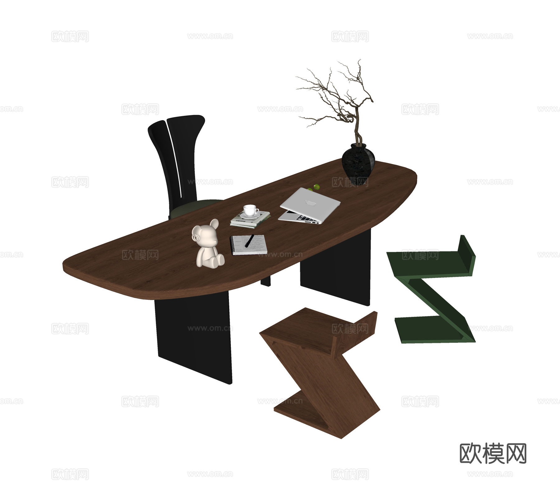 现代书桌椅 凳子 书桌su模型