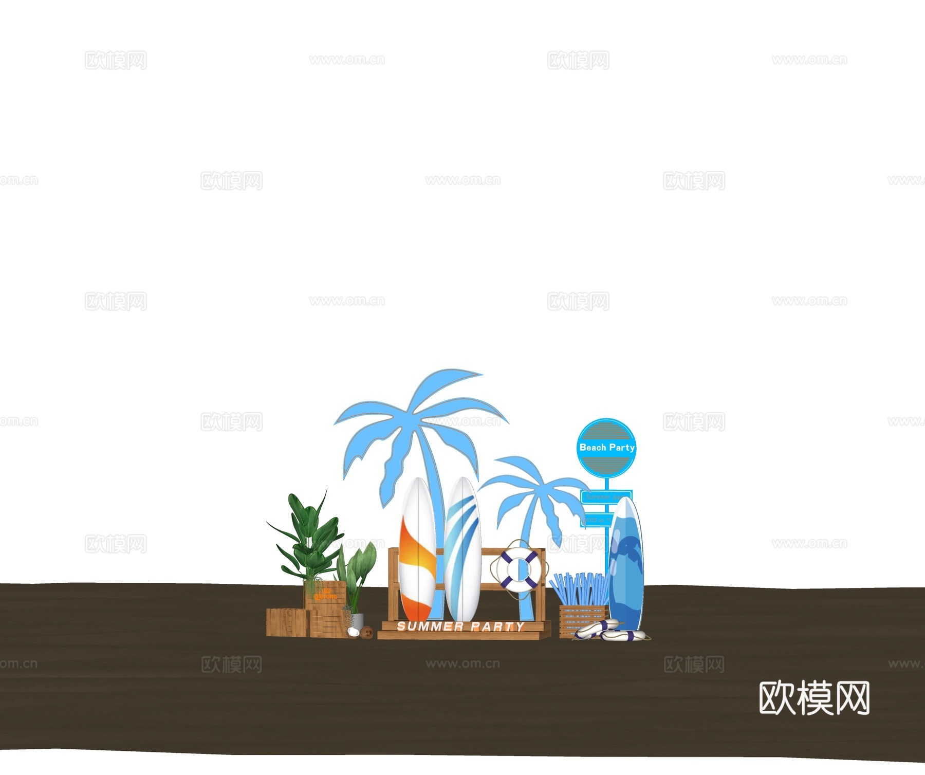 现代美陈 夏日沙滩美陈 海边打卡su模型