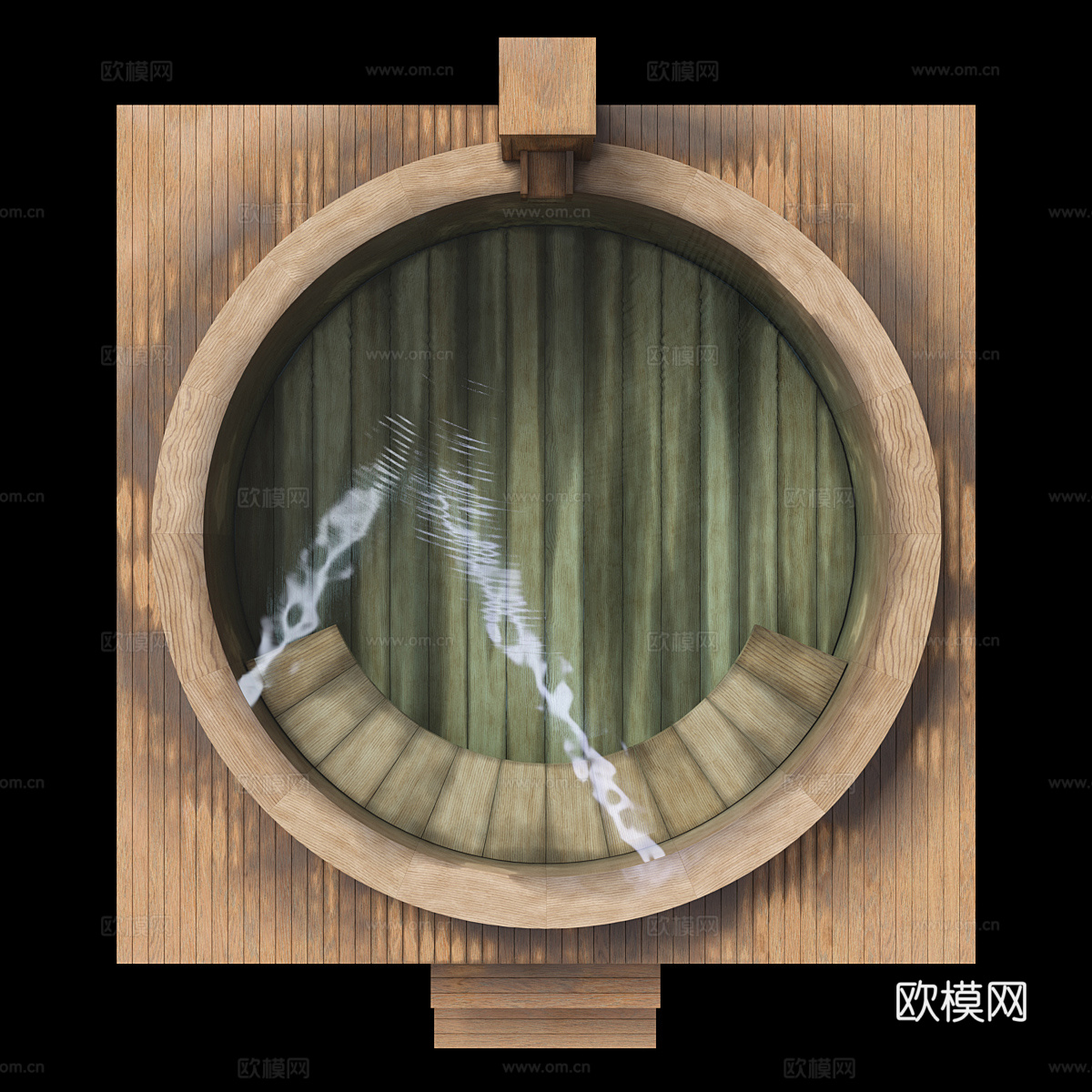 新中式侘寂木质浴池 泡池3d模型