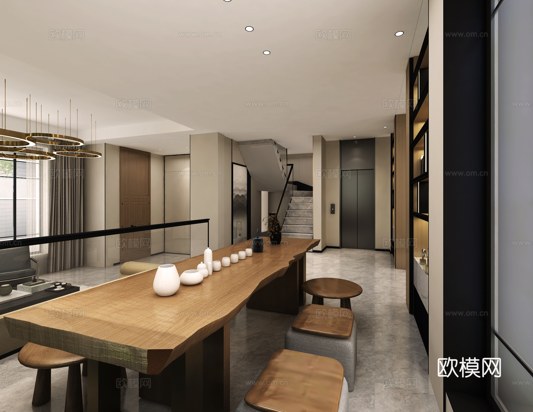 现代别墅客餐厅3d模型