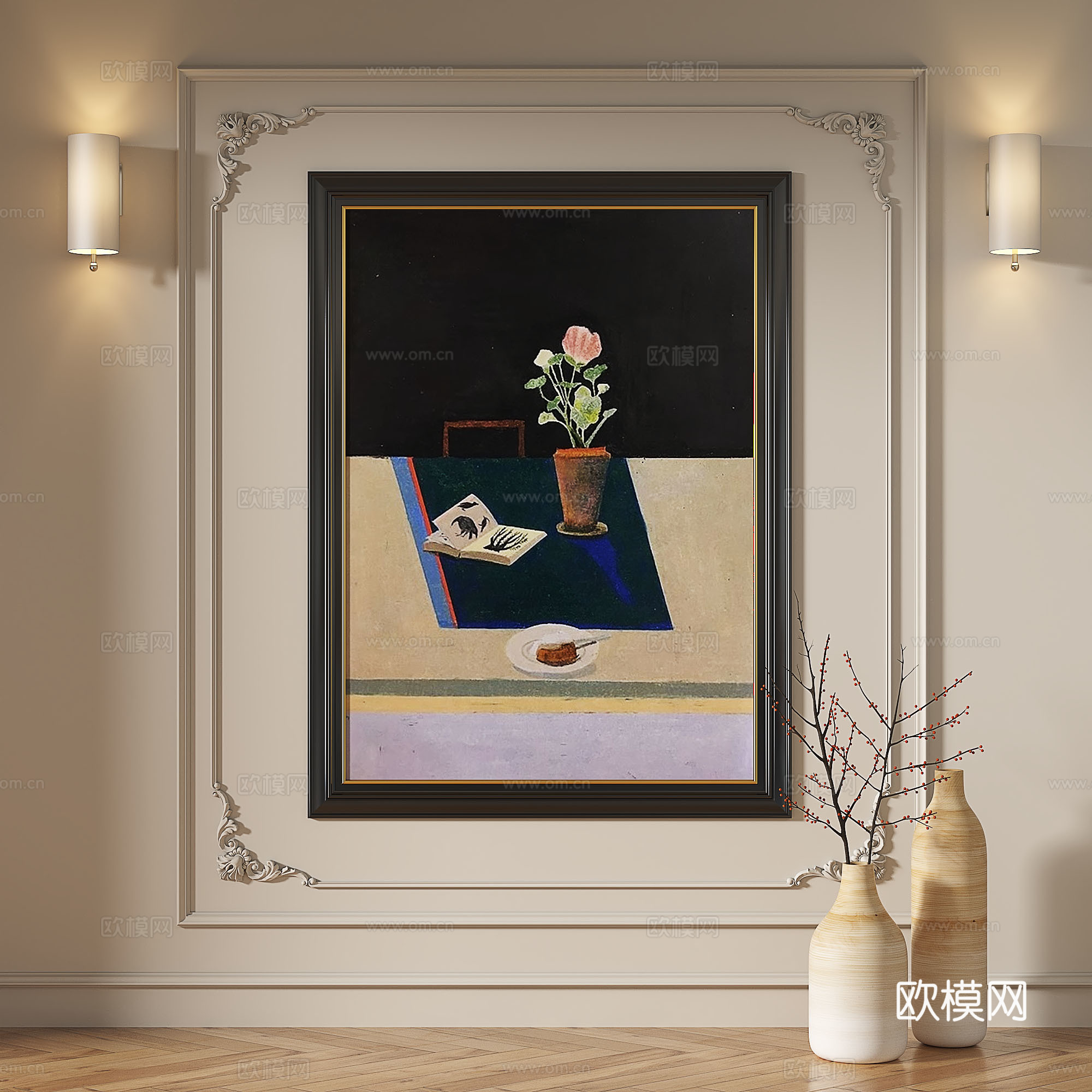法式，复古，油画，现代，简约，轻奢，现代，装饰画3d模型