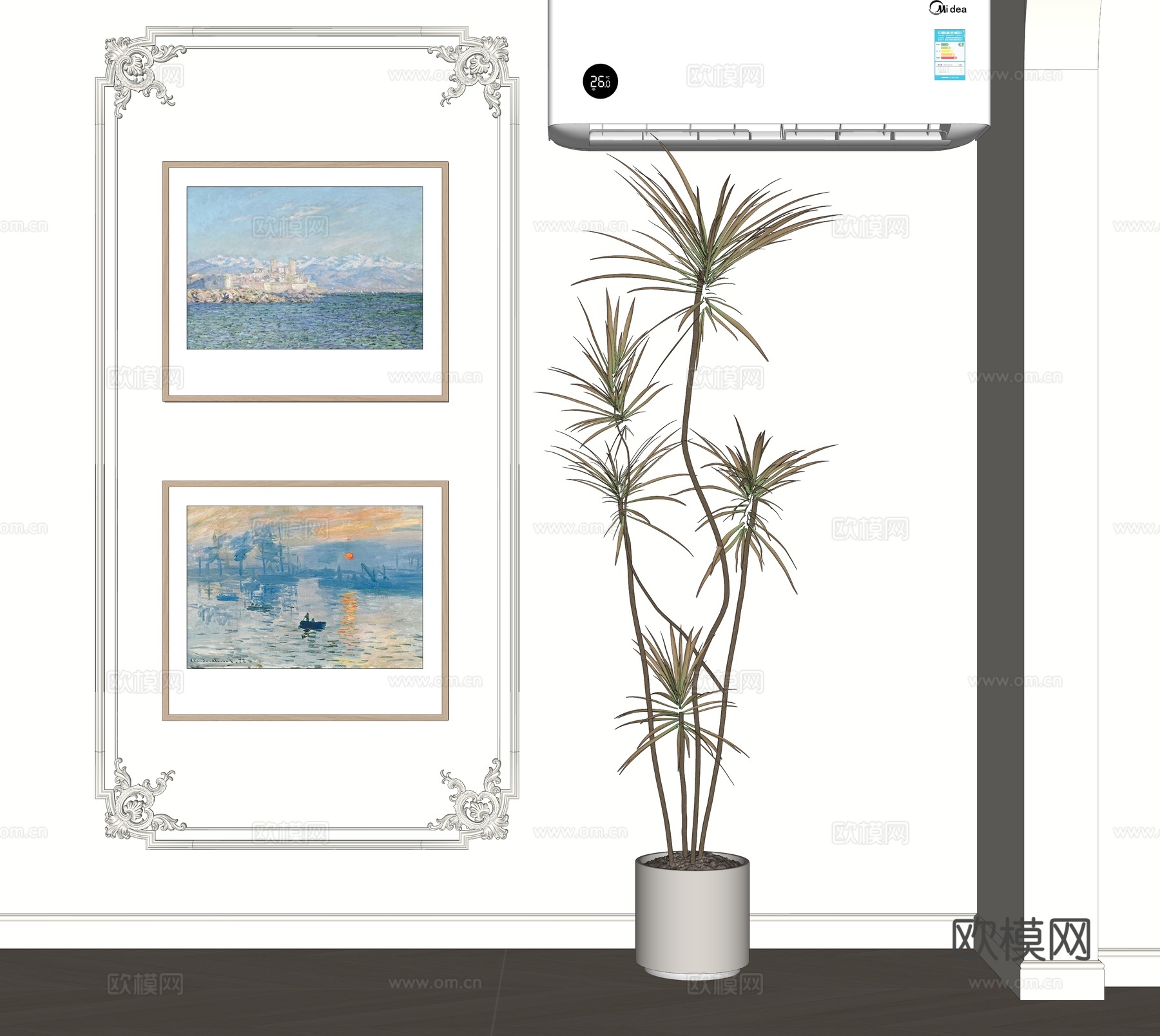 北欧装饰画 绿植盆栽su模型
