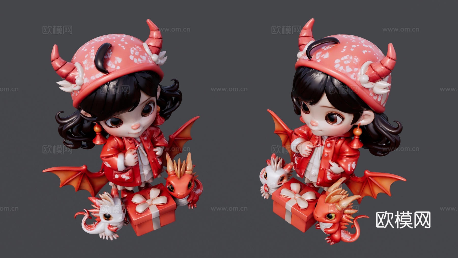 红色小魔女雕塑su模型
