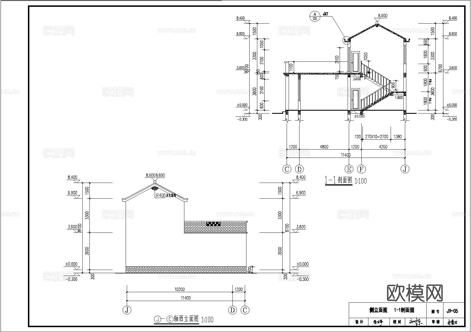 18X13.9米二层四合院自建别墅房cad施工图