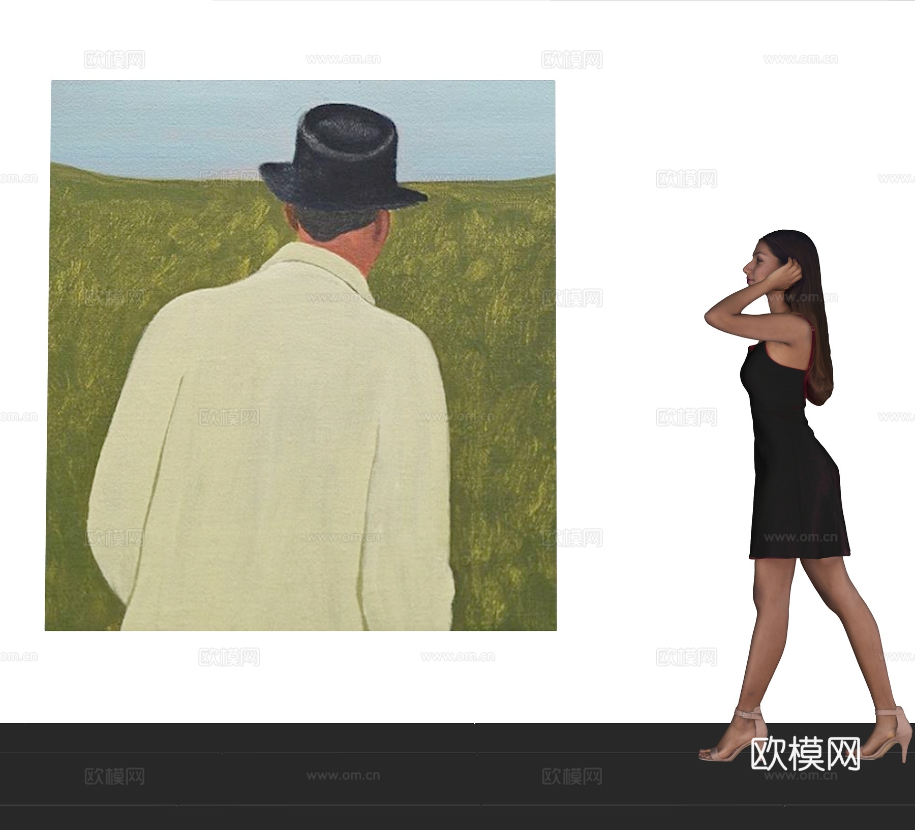现代人物挂画su模型