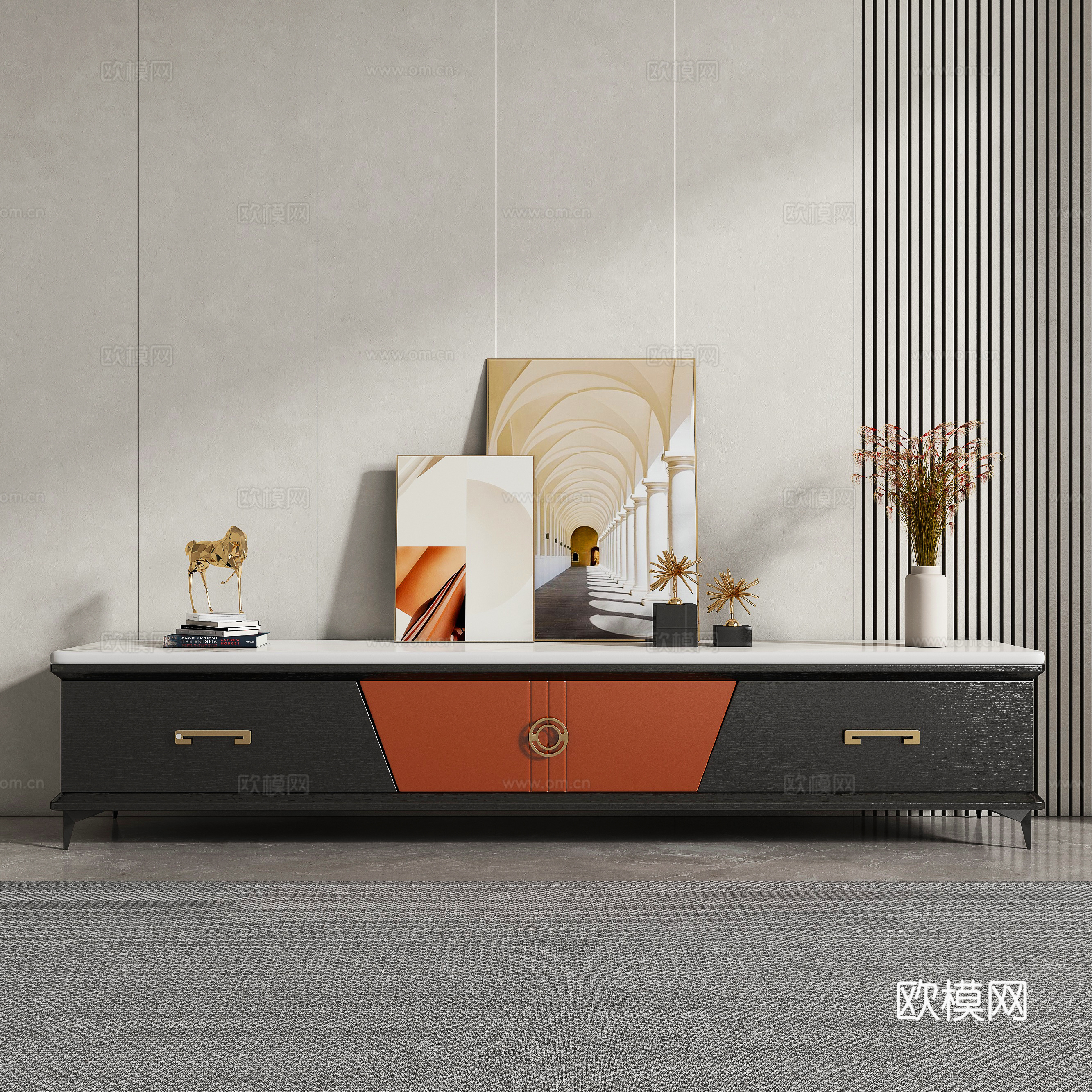 现代轻奢电视柜su模型