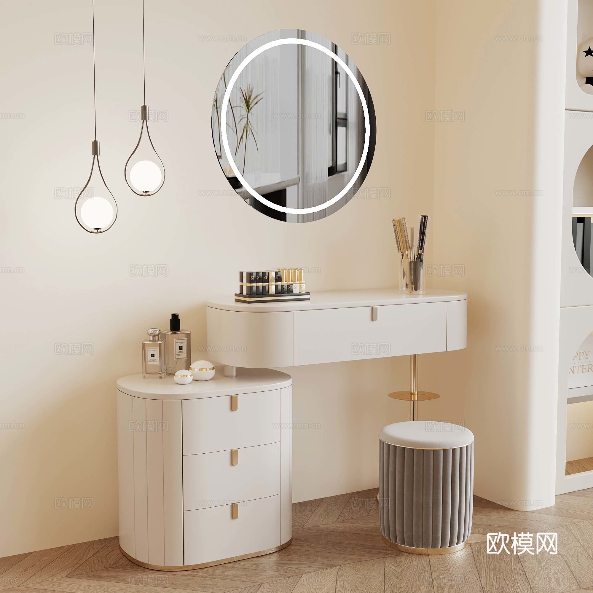 奶油风梳妆台3d模型