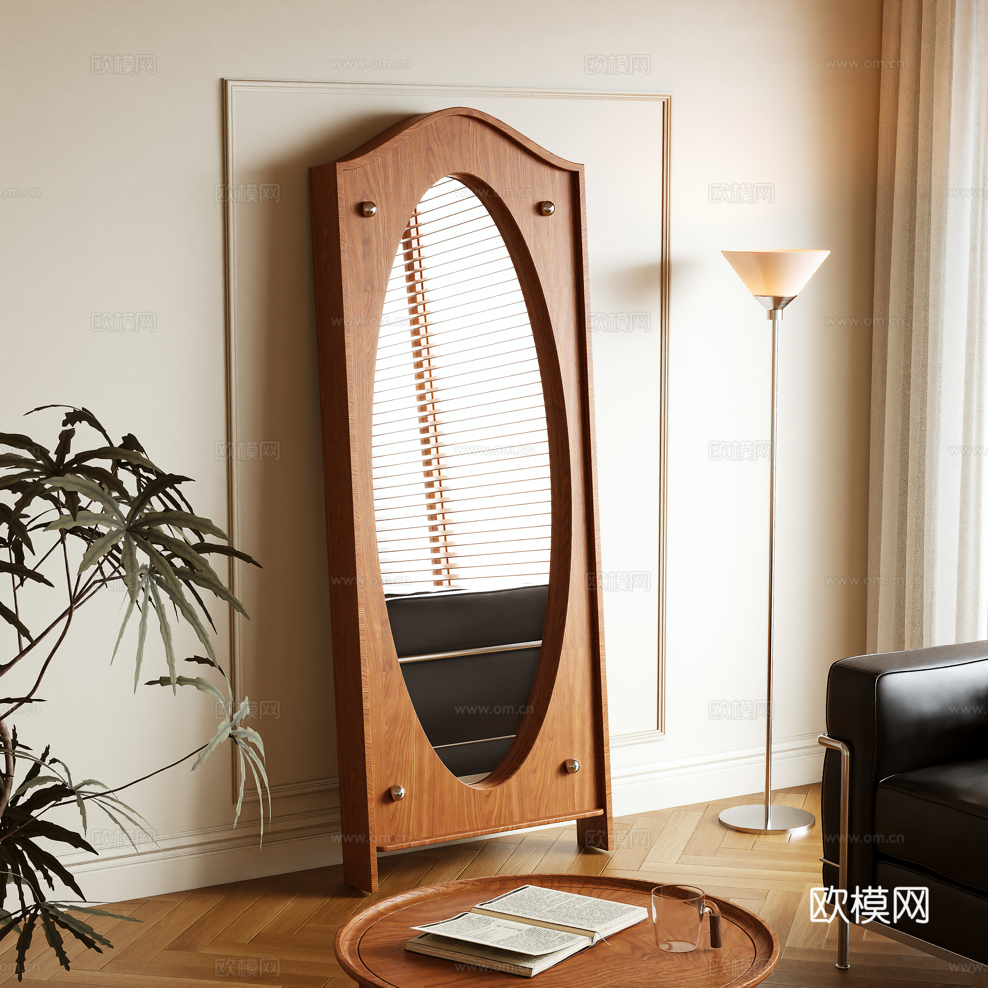 原木风镜子 全身镜 落地镜3d模型3d模型