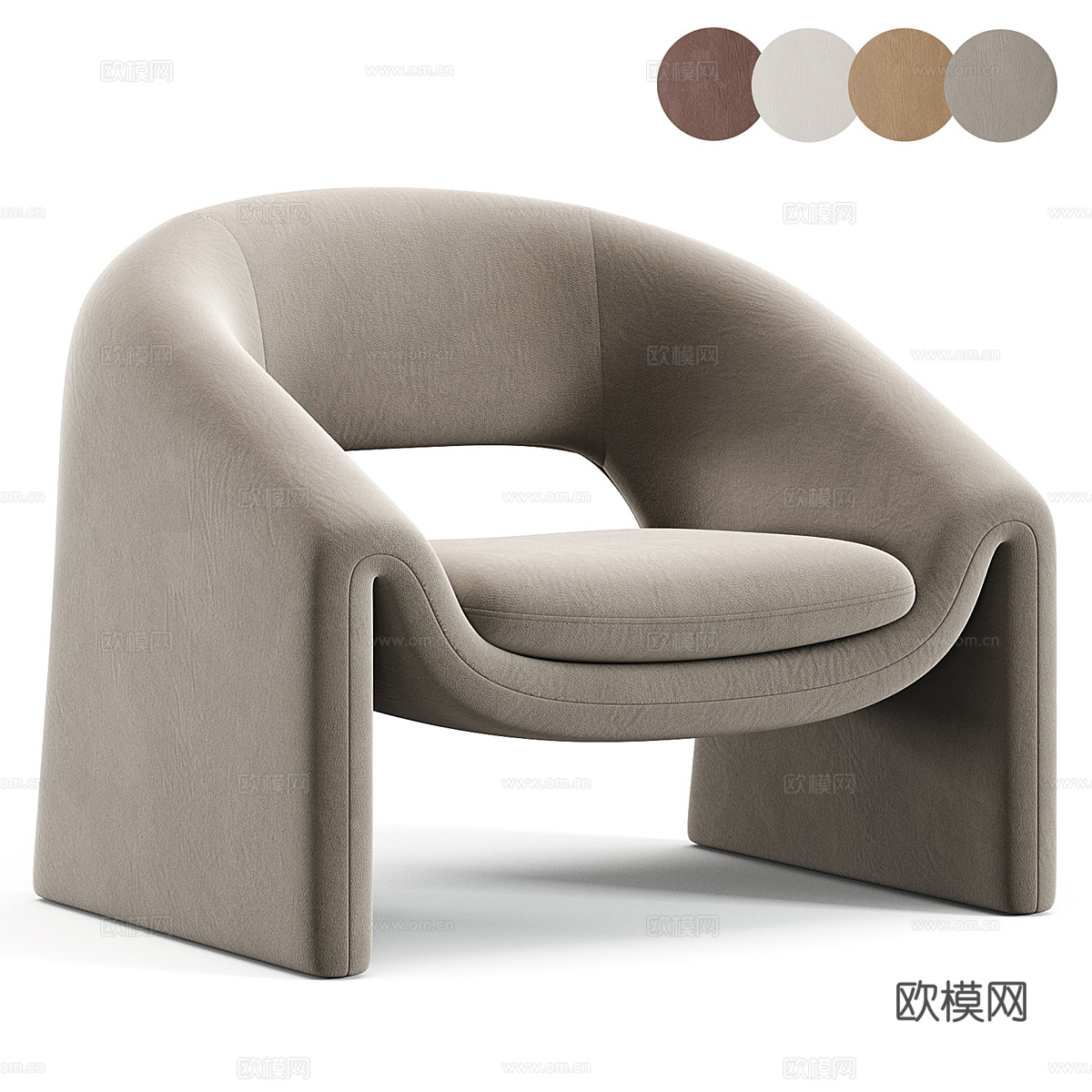 现代意式奶油风布艺扶手椅3d模型