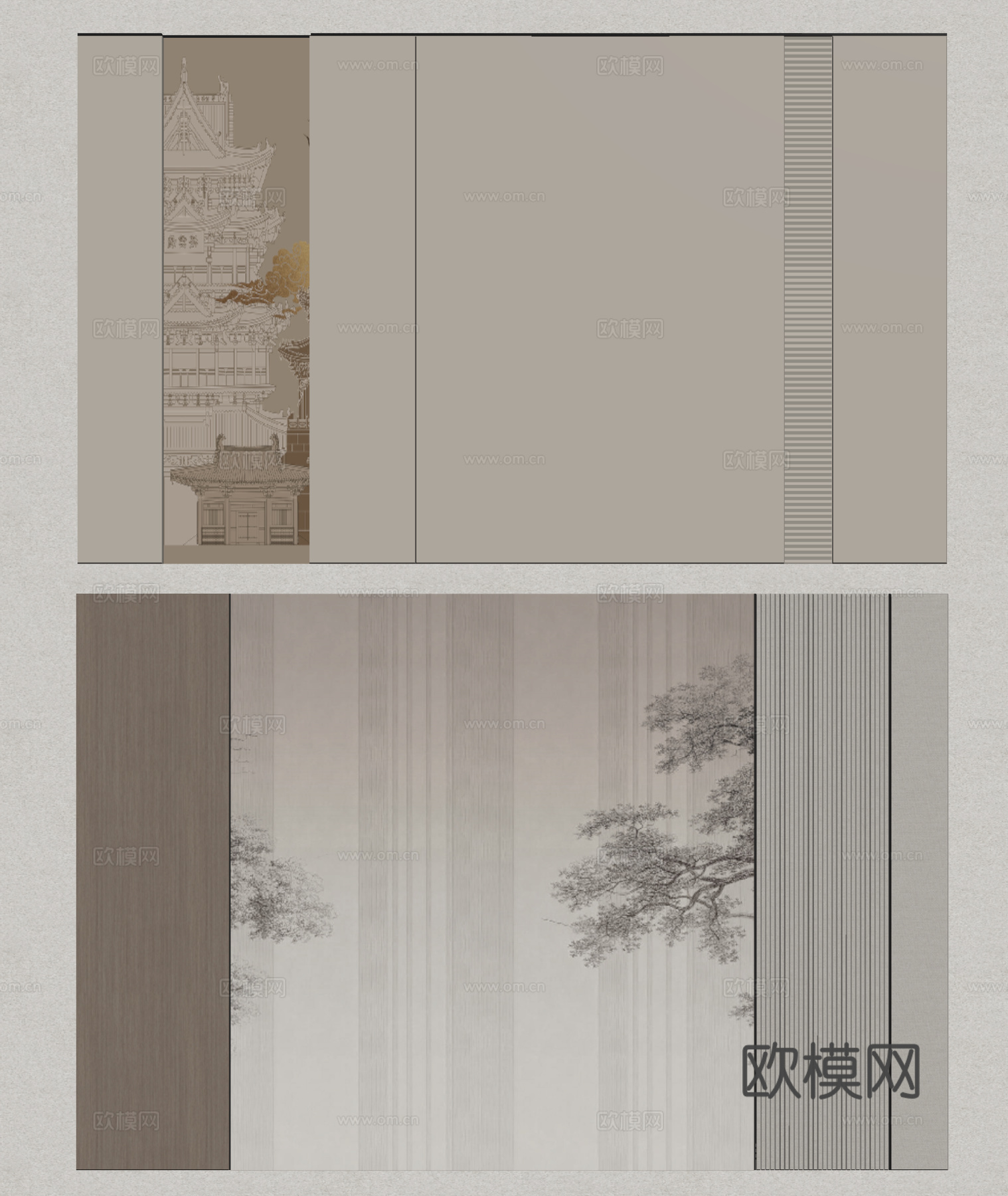 客厅背景墙 电视背景墙su模型
