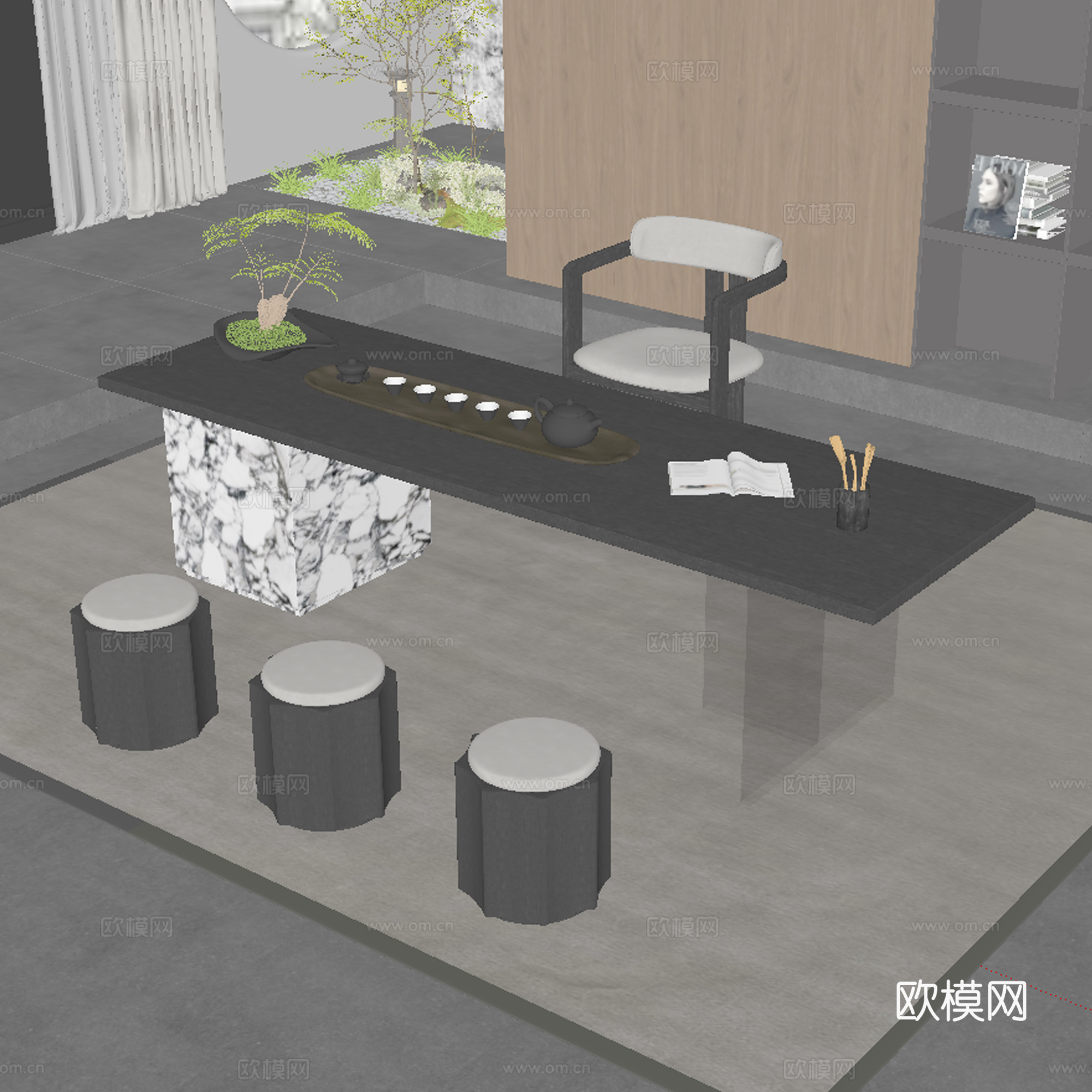 现代茶桌椅su模型