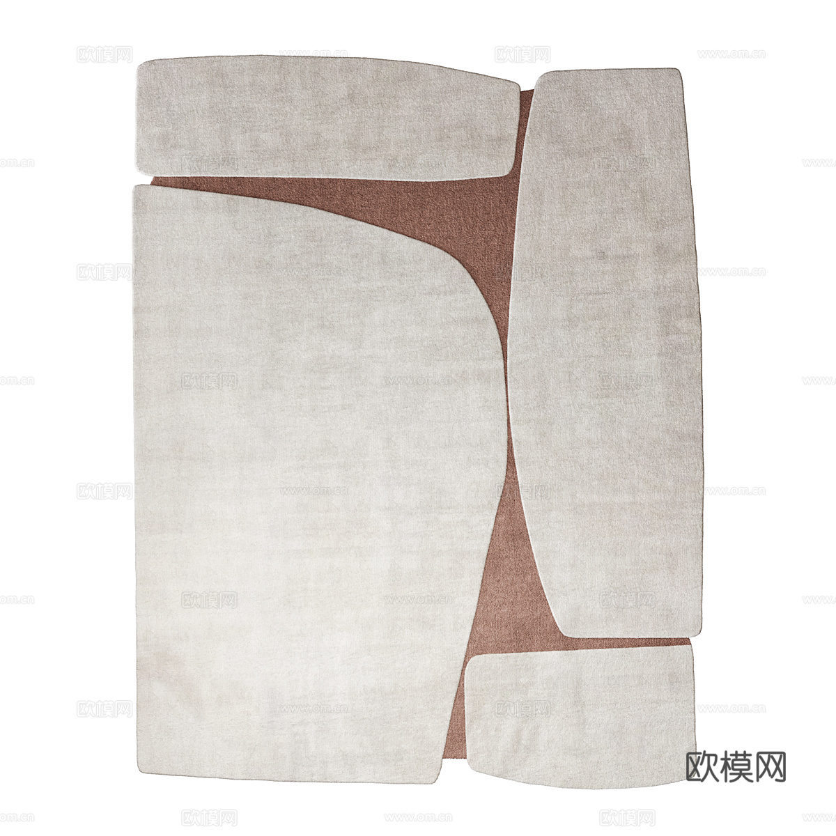 现代奶油风羊毛布艺地毯3d模型