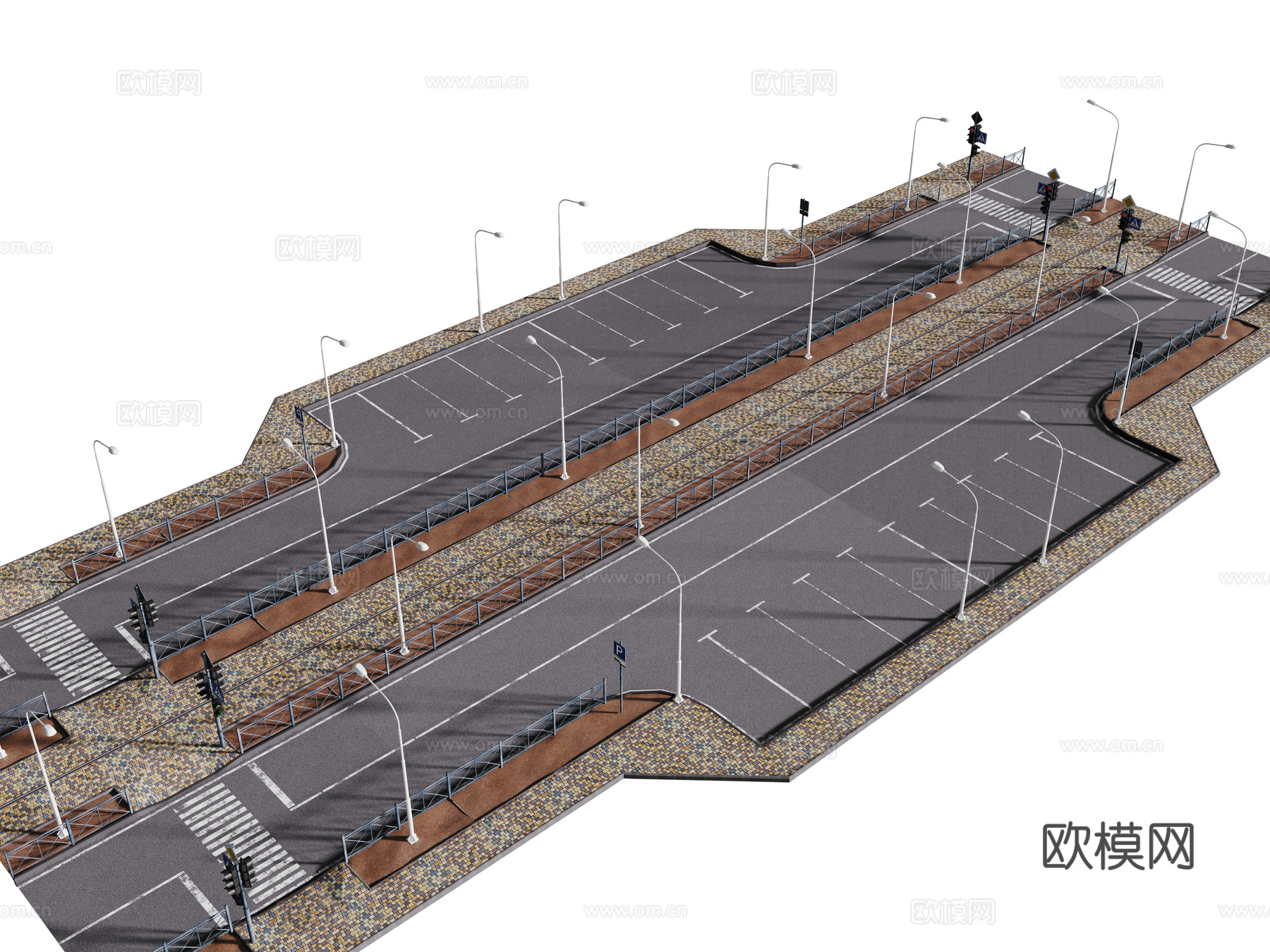 现代道路 马路 十字路口3d模型