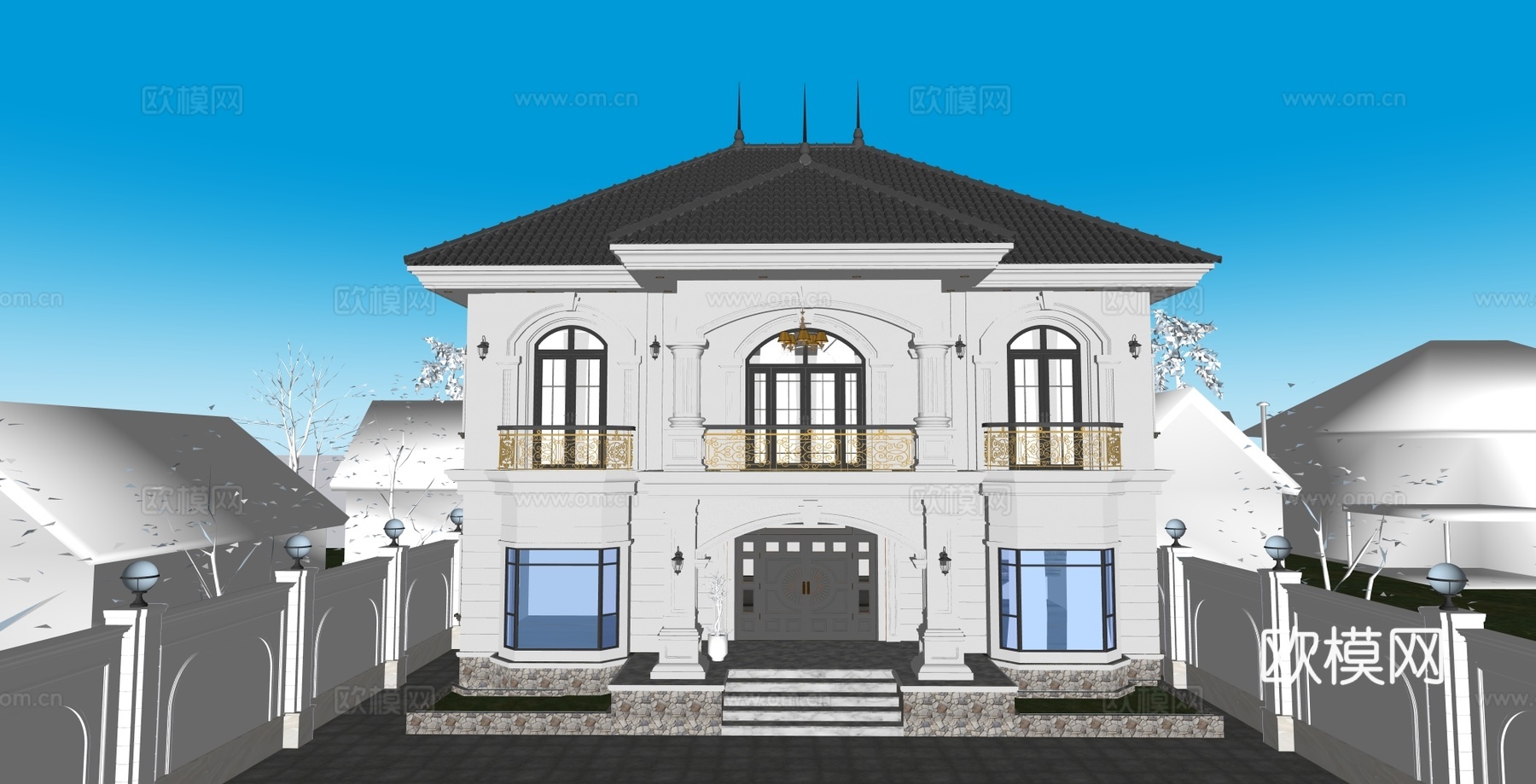 欧式农村自建房 欧式别墅 建筑外观su模型