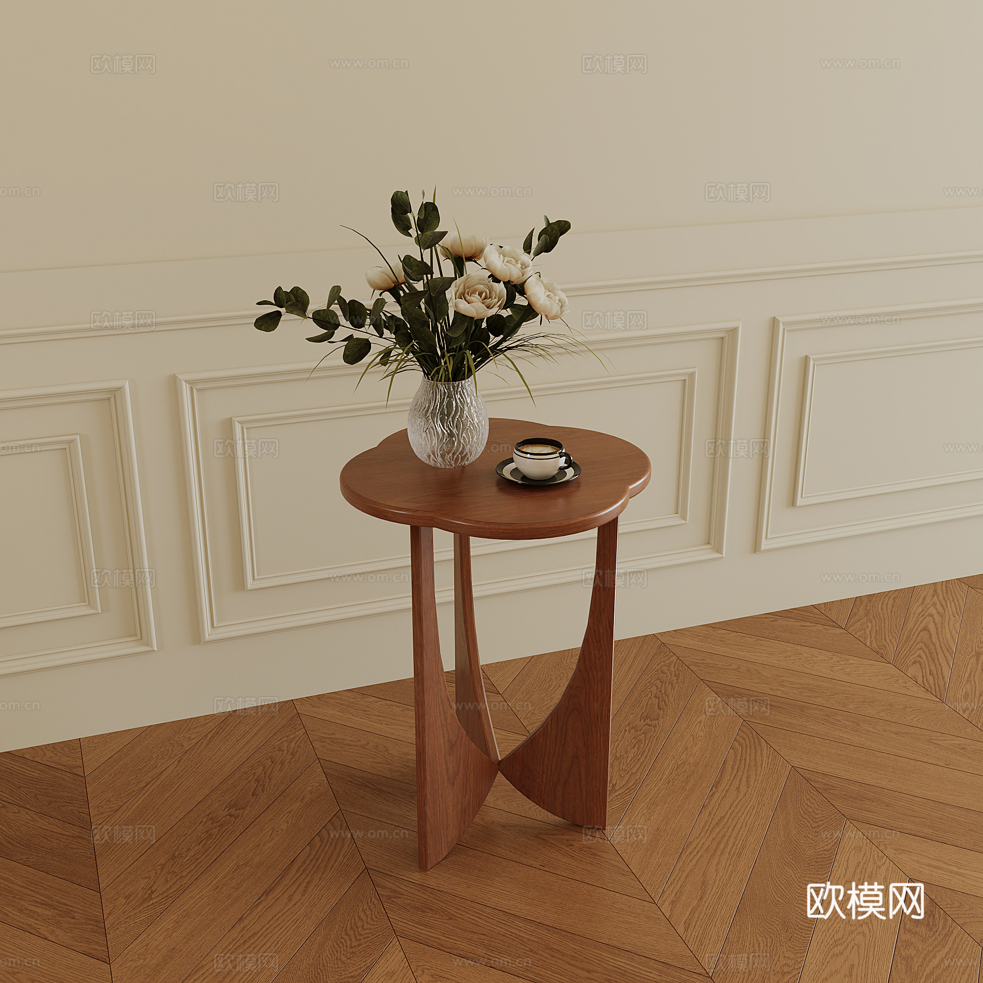 中古胡桃木边几su模型