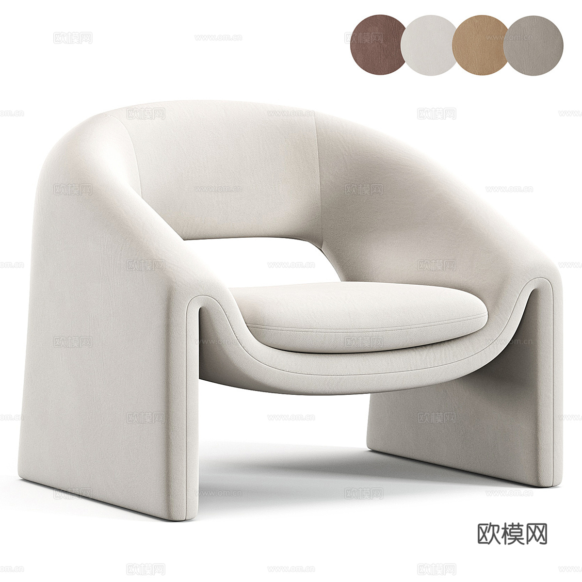 现代意式奶油风布艺扶手椅3d模型
