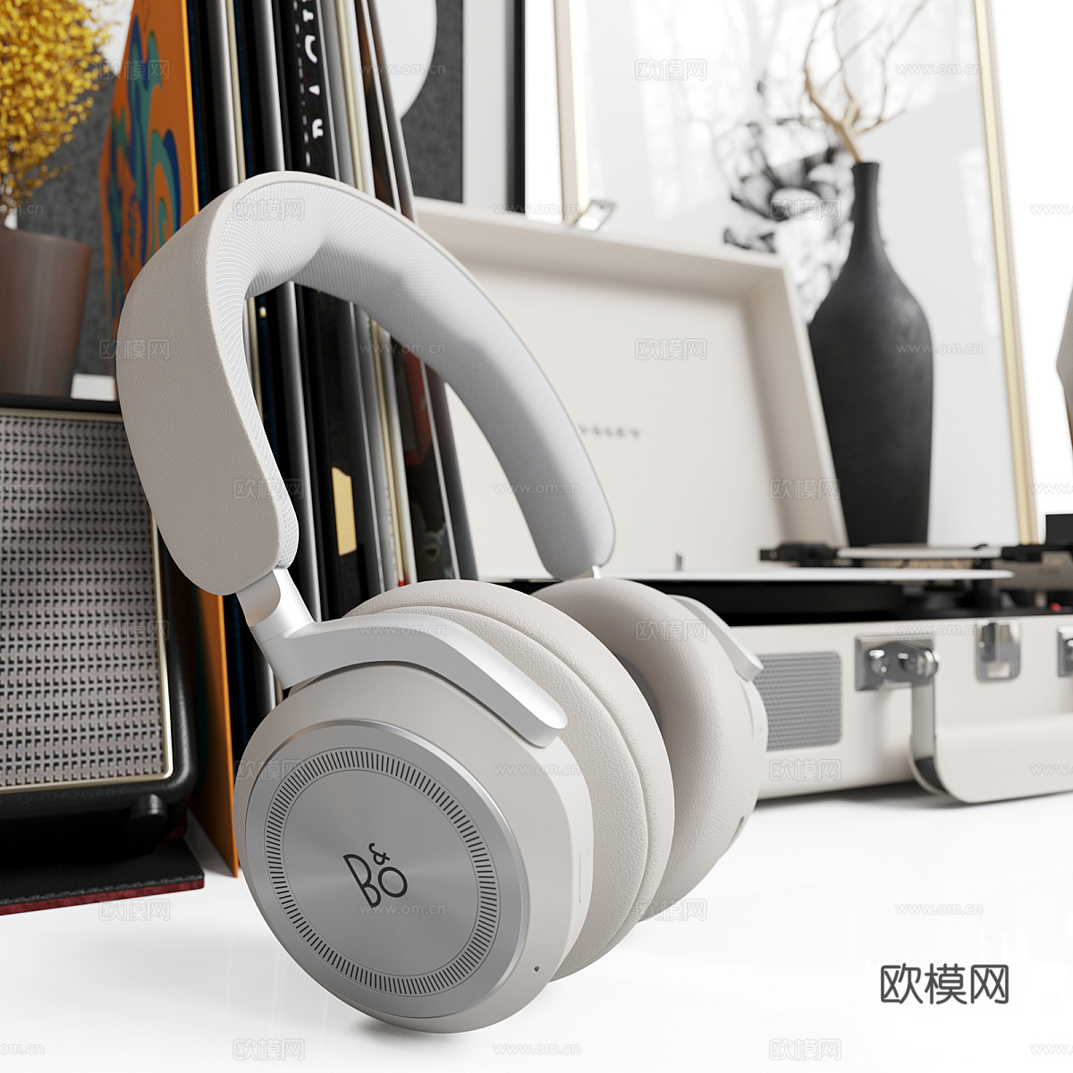 现代简约电唱机 复古音响 唱片3d模型