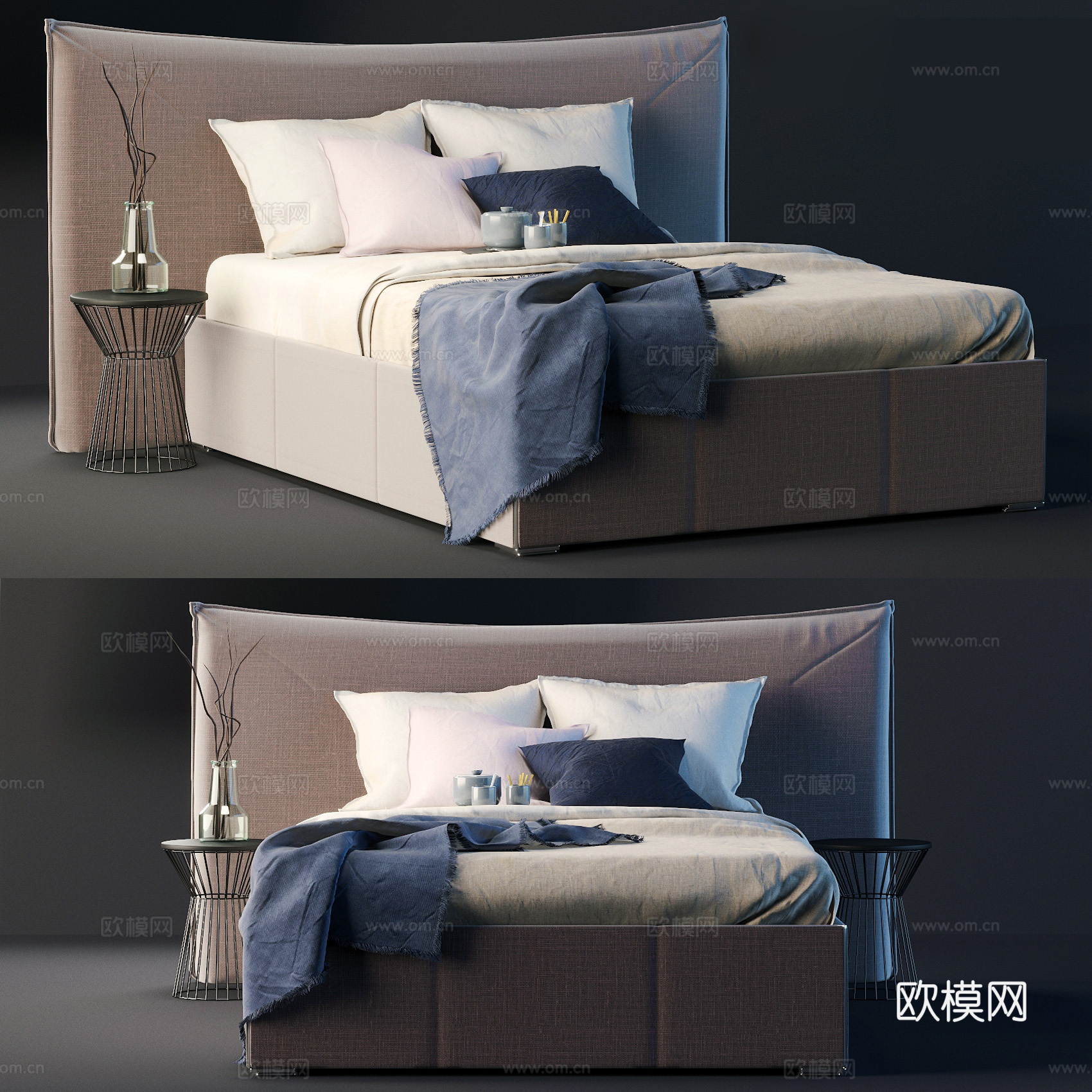 现代双人床 床头柜3d模型