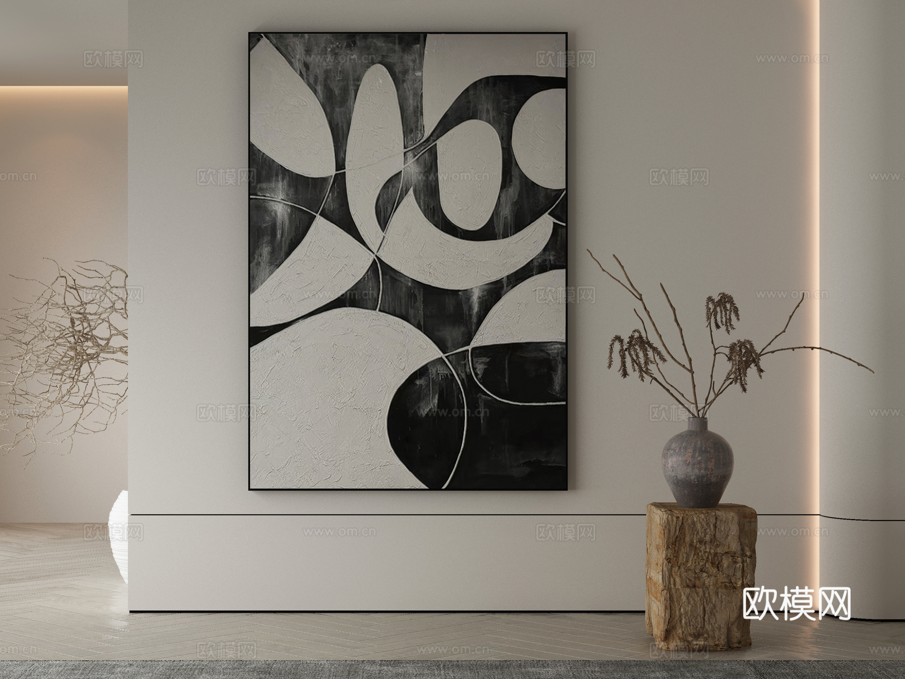 现代侘寂挂画 油画3d模型