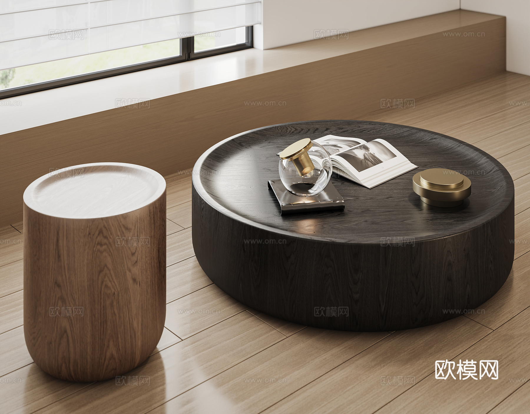 中古风茶几  子母茶几 侘寂木茶几3d模型