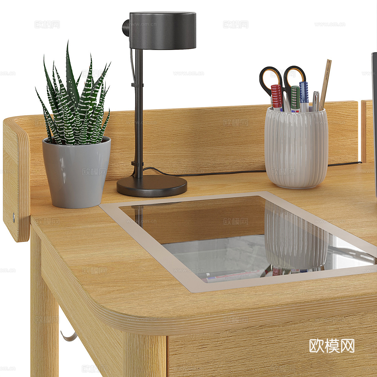 现代北欧原木风书桌椅3d模型