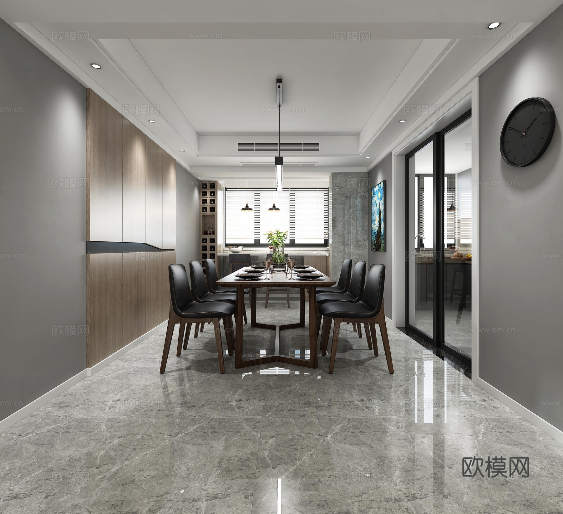 现代客餐厅沙发茶几组合3d模型