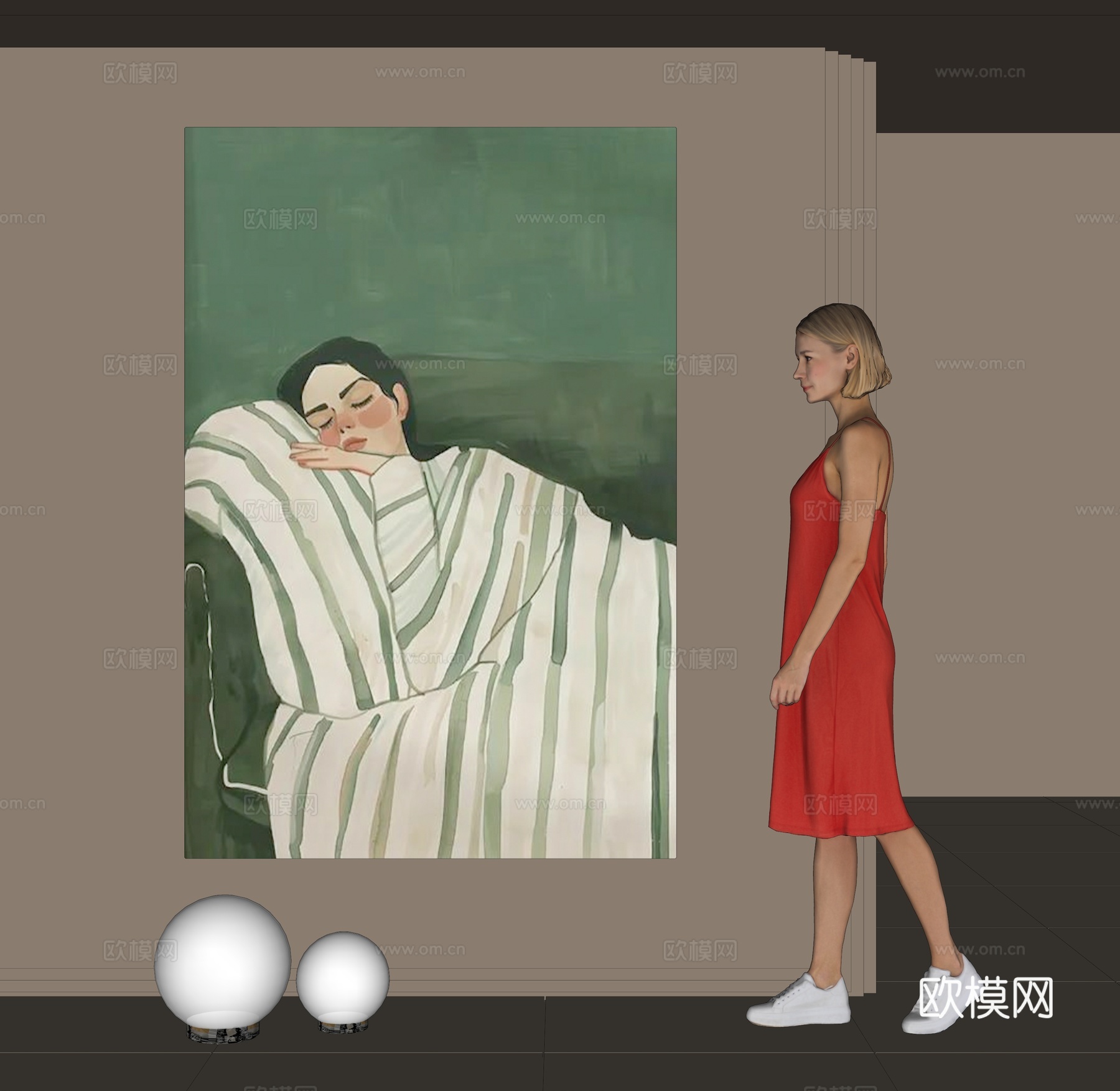 现代艺术画展厅su模型