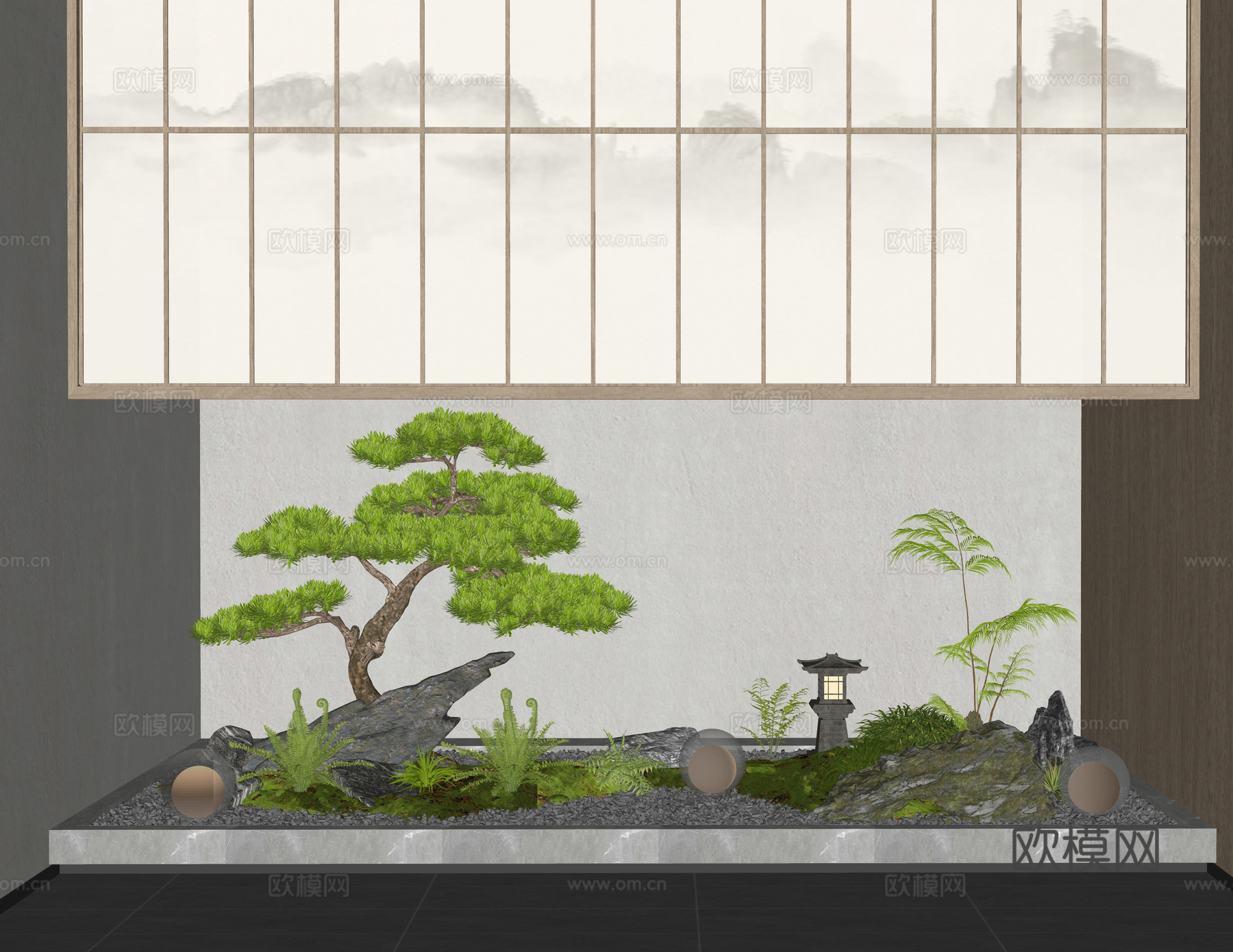 新中式室内景观造景su模型