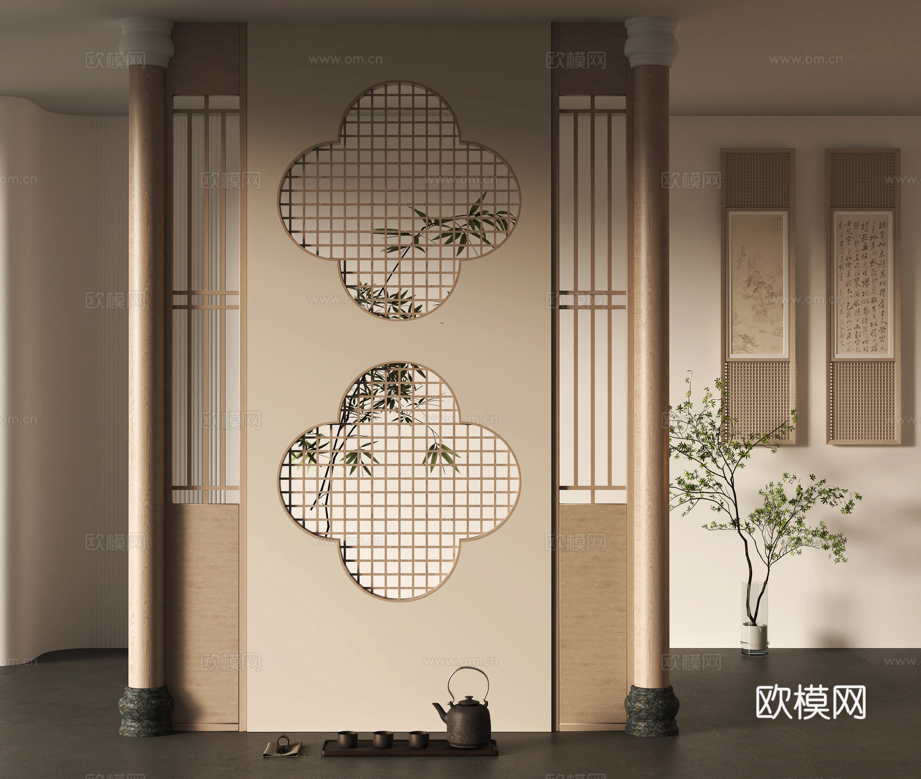 中古风屏风隔断su模型