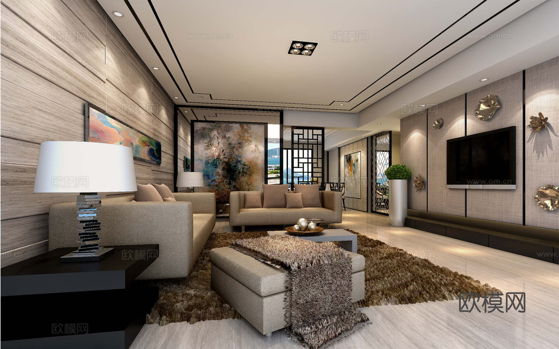 后现代客厅 餐厅 灯具 沙发 餐桌椅3d模型