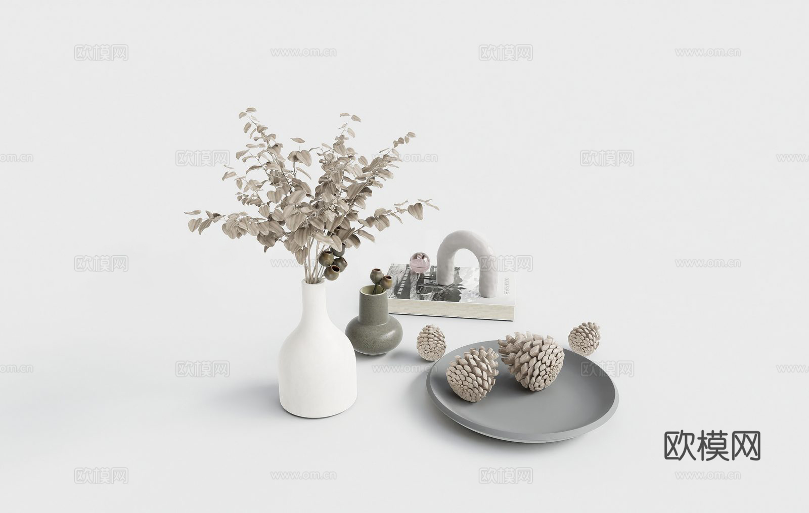 北欧风陈设饰品 干花 陶瓷花瓶su模型