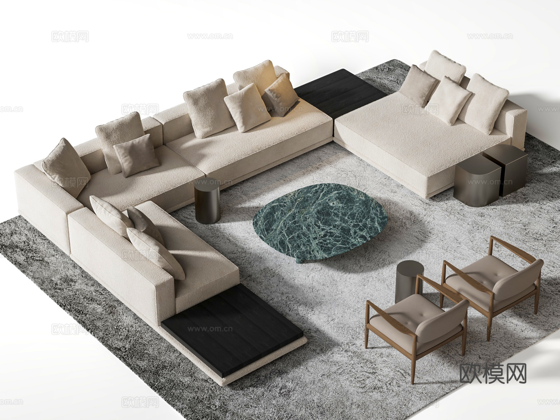 Minotti 沙发茶几组合 转角沙发 拼接沙发 沙发椅3d模型