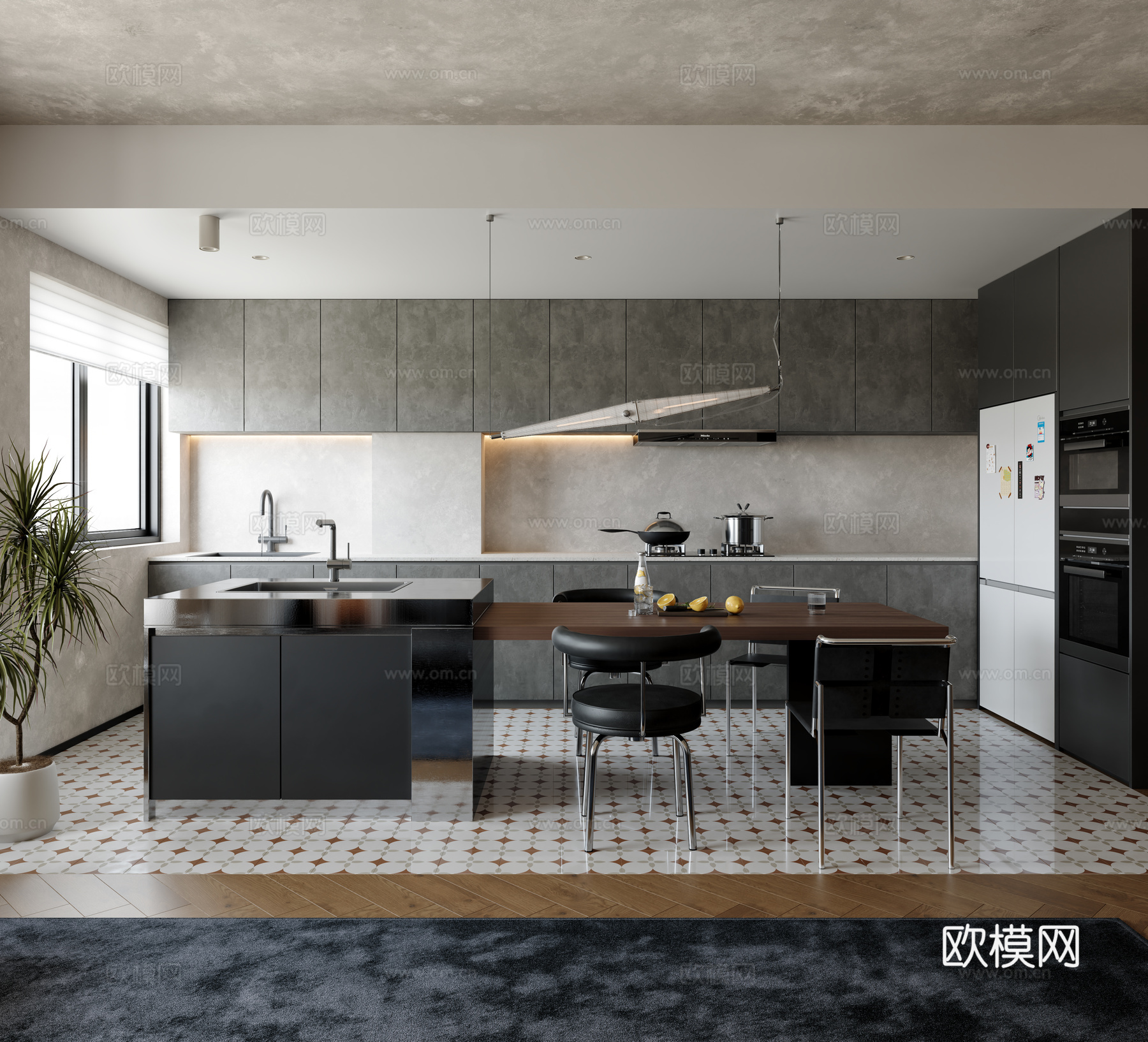 工业风客餐厅厨房3d模型