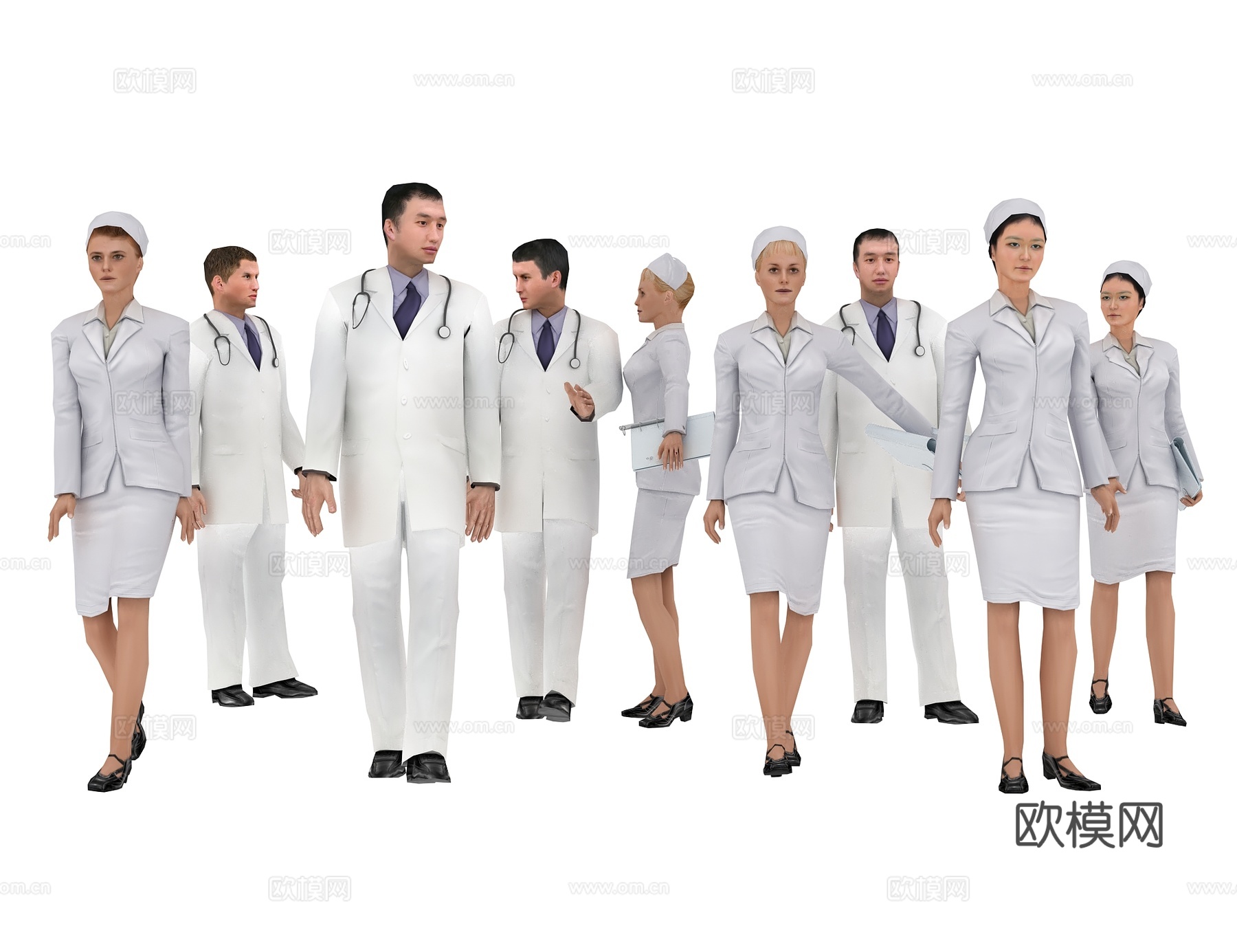 中式现代医生护士3d模型