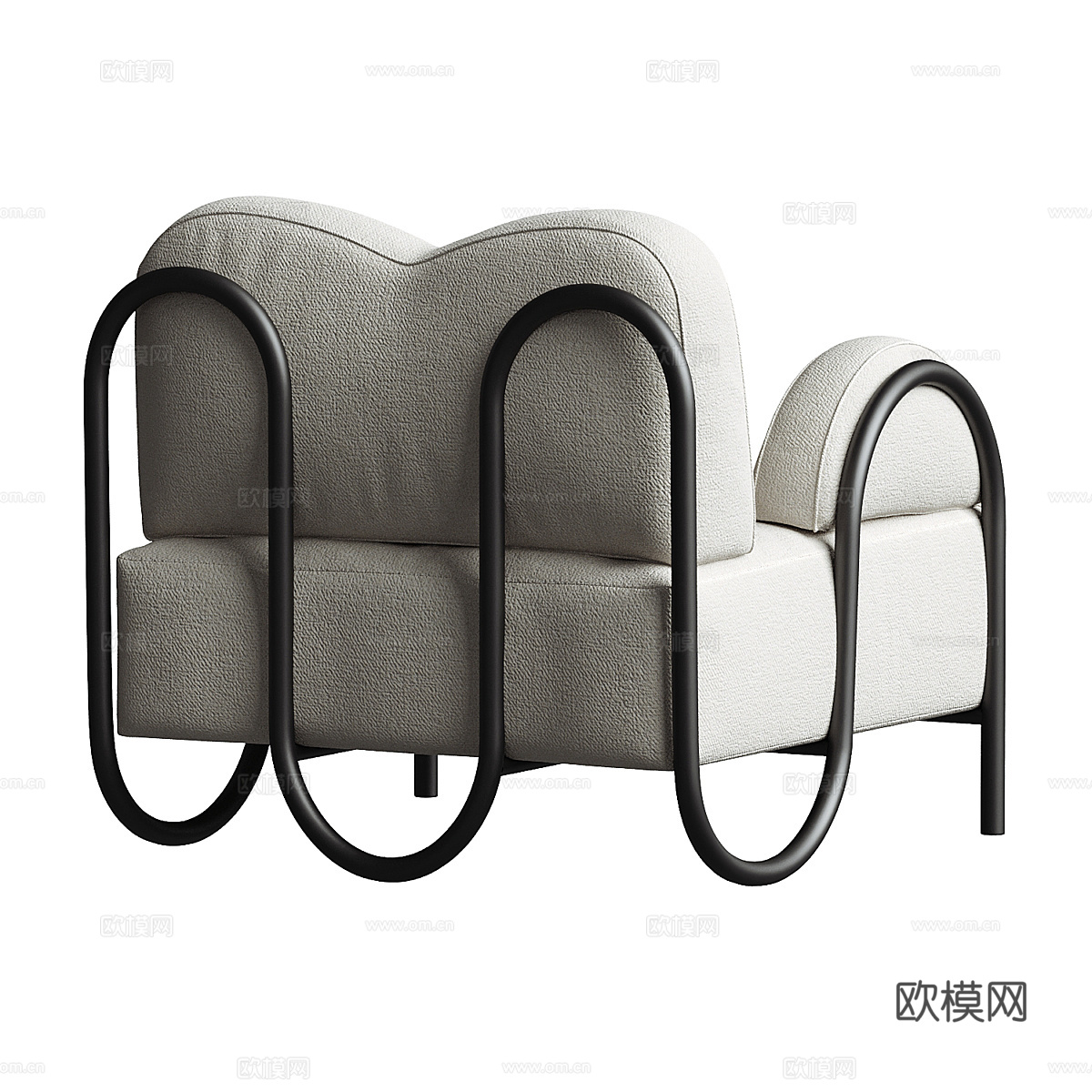 现代侘寂奶油风布艺扶手椅3d模型