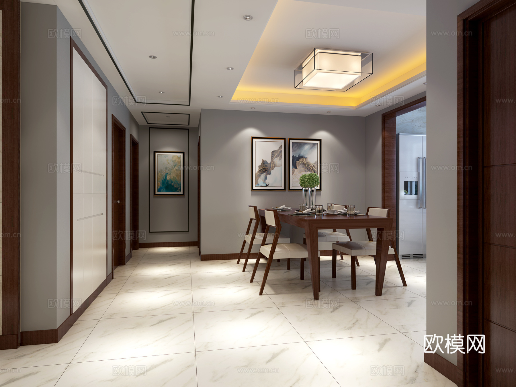 现代客厅 沙发 茶几 吊灯 电视柜 边柜 餐桌椅3d模型