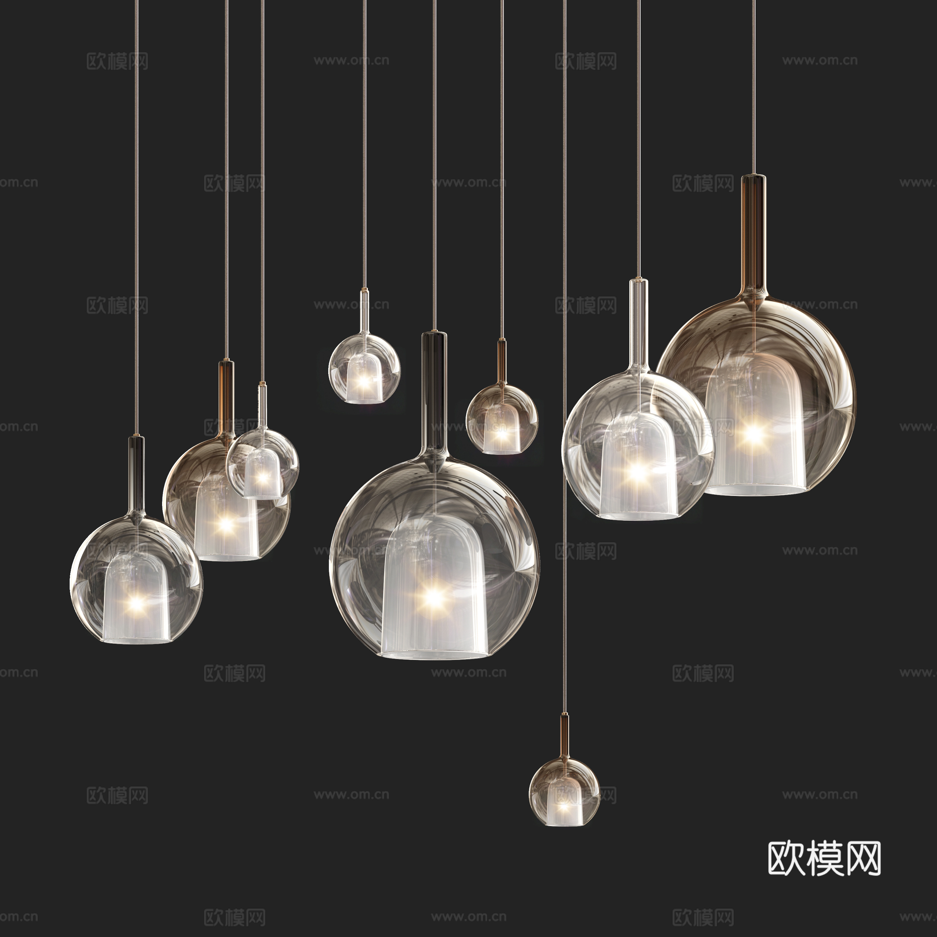 玻璃吊灯 餐厅吊灯 工装吊灯  前台吊灯 大厅吊灯su模型